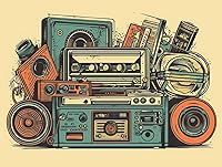 Vista 1 de Generic Arte de música retro estética, música vintage, tocadiscos de mediados de siglo, obras de arte para auriculares, arte de diamantes 5D