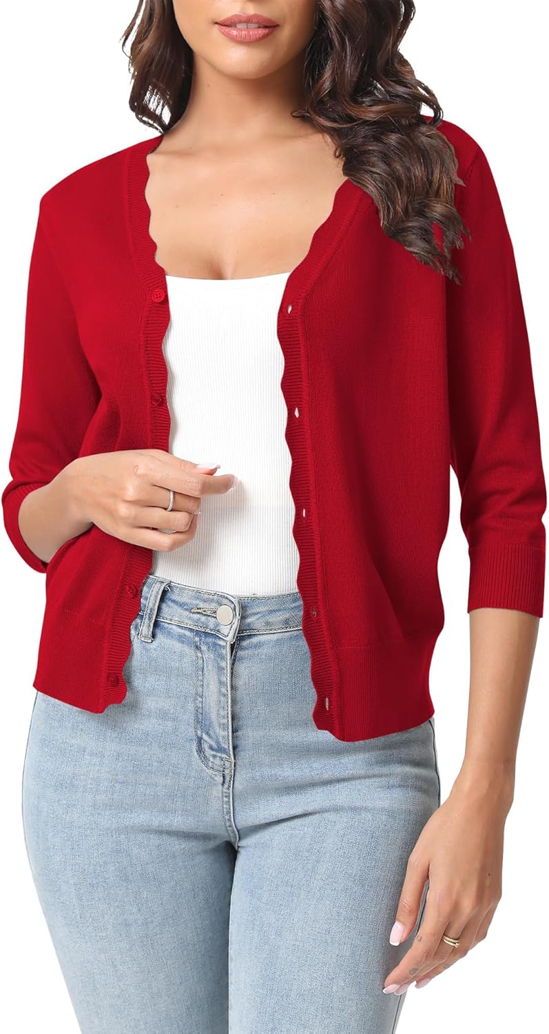 Urban CoCo Woman's 3/4 Sleeve V-Neck Cropped Cardigan Sweater Open Front Lightweight Knit Shrugs for Women