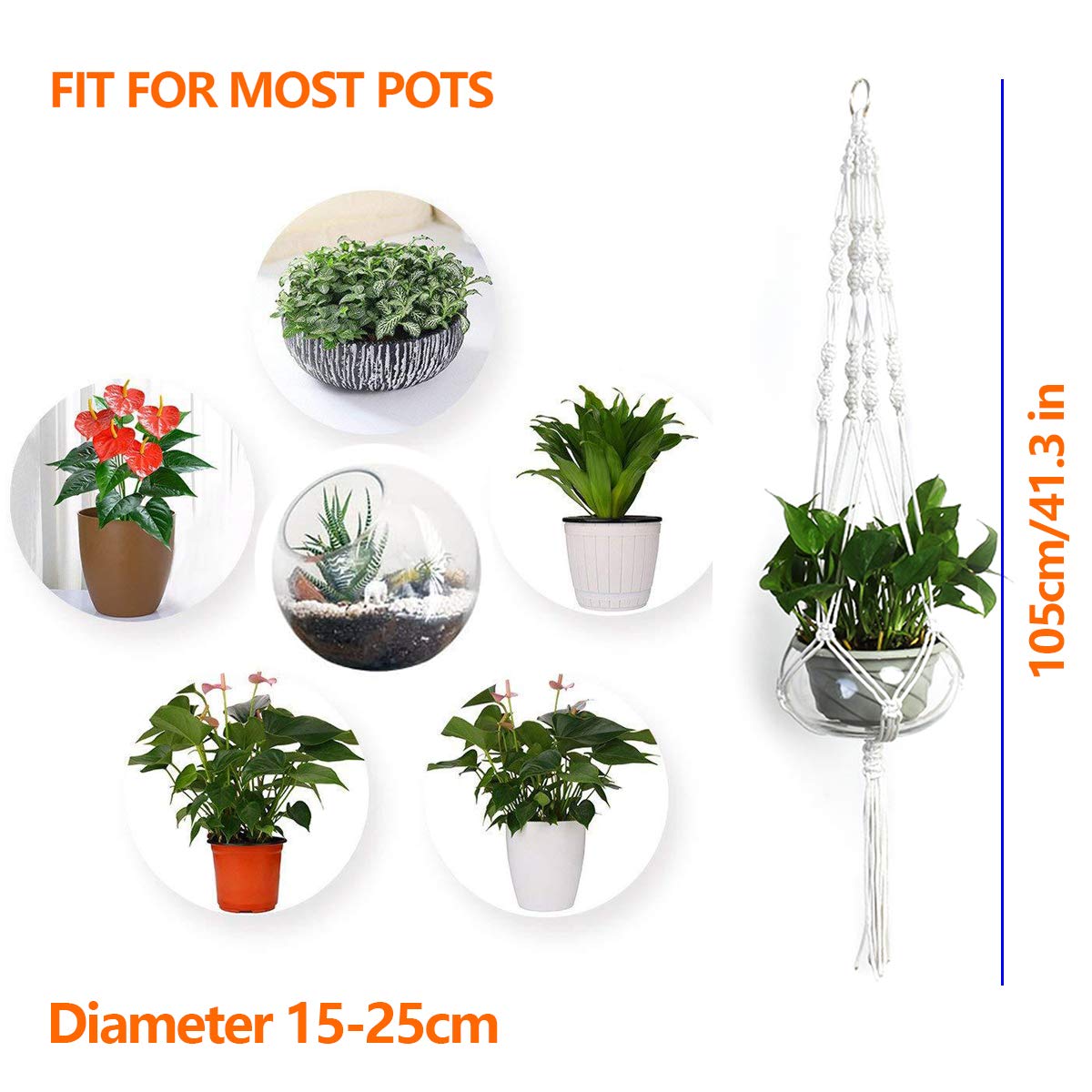 2 Pièces Cintre Plante Macramé 105cm Blanc - Support Suspendu Pour Pot De Fleurs