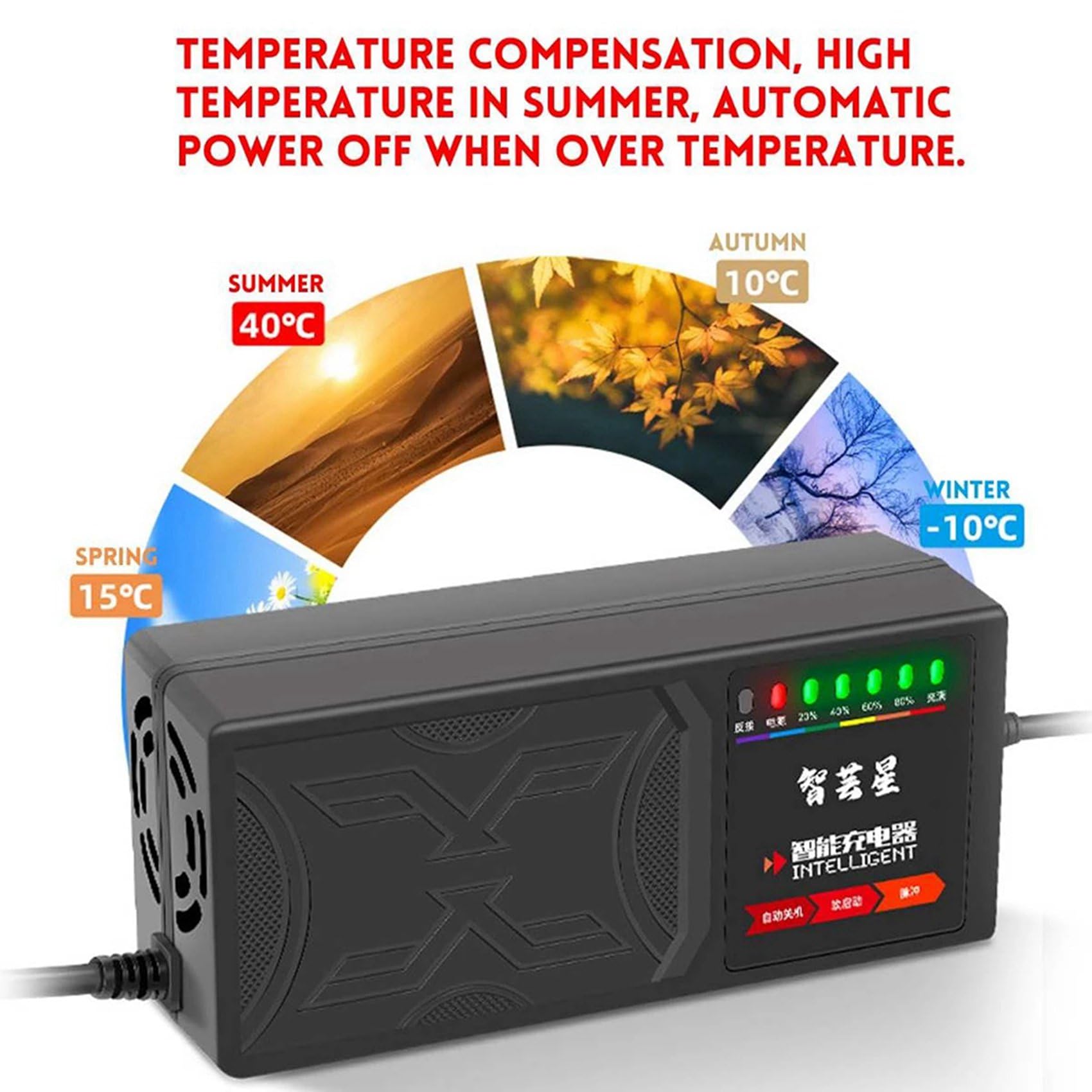 2X Cargador de Vehículo Eléctrico de 60 V Y 20 Ah, Pantalla de 7 Luces, Pantalla de Alimentación, Protección Fugas de Corriente/Pulso Completo, Enchufe de la UE