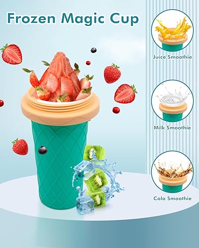 Miniatura 3 de Vaso para batido con tapas y pajitas, vaso para jugos, leche y helado, portátil congelado para niños, amigos y familiares (verde)
