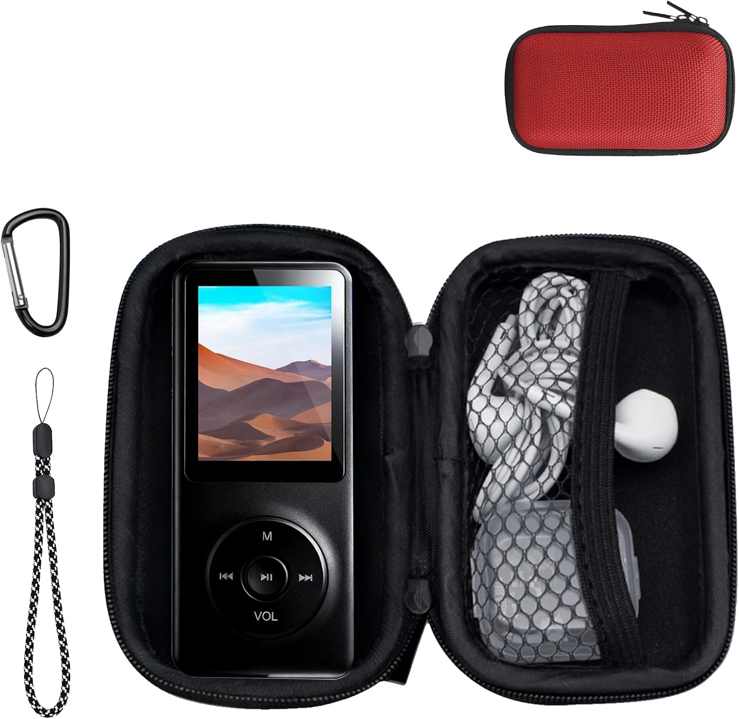 Carrying Case for Hunmkno MP3 Player- Hard Shell Protective Carrying Case, Portable Travel Storage Bag with Lanyard & Carabiner | Anti-scrathes&Shockproof,Green