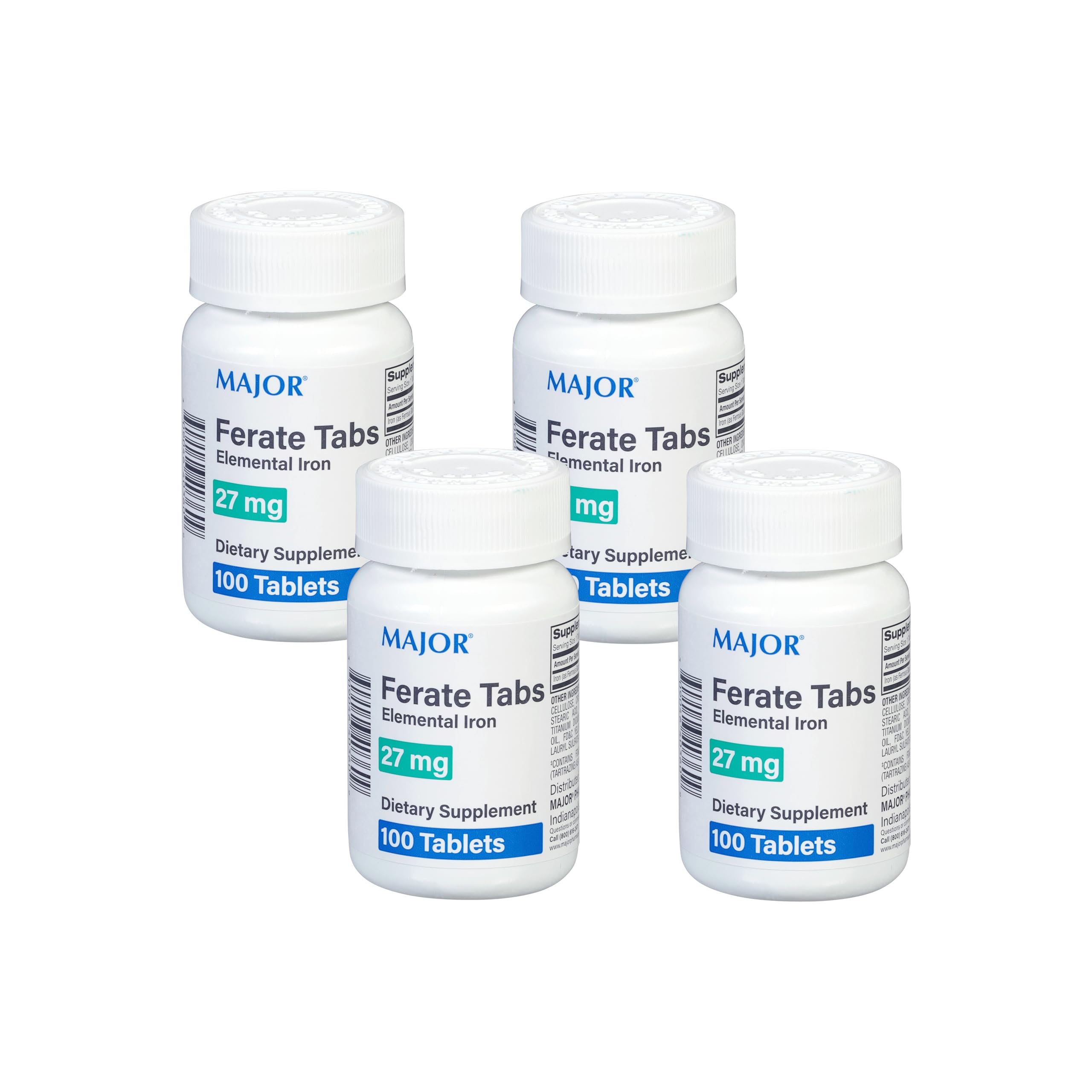 Major 27 mg Ferate Tabs - Ferrous Gluconate Elemental Iron Dietary Supplement - 100 Count (4 Pack) 100 Count (Pack of 4)