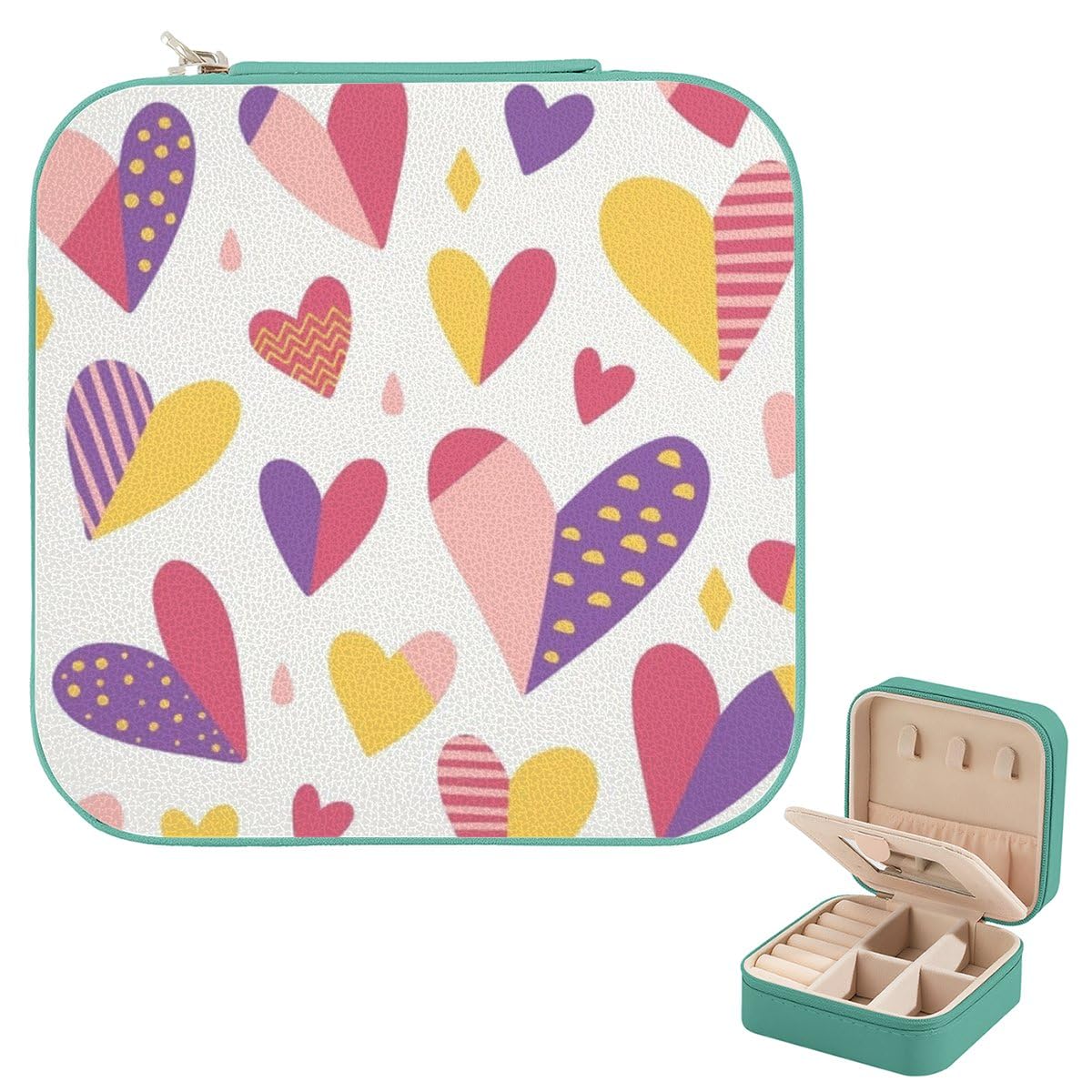 Necklace Gift Box Colored Heart Raindrop White Valentine Leather Pale Green Jewelry Organizer Mirror Accessories Girls Mirror with