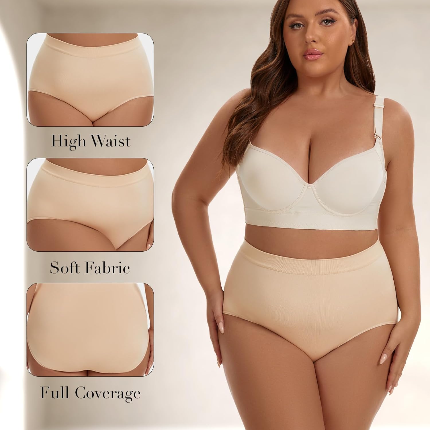 Women's High Waisted Shapewear Underwear, Plus Size Tummy Control Full Coverage Briefs Panties for Ladies 4 Pack - Image 4