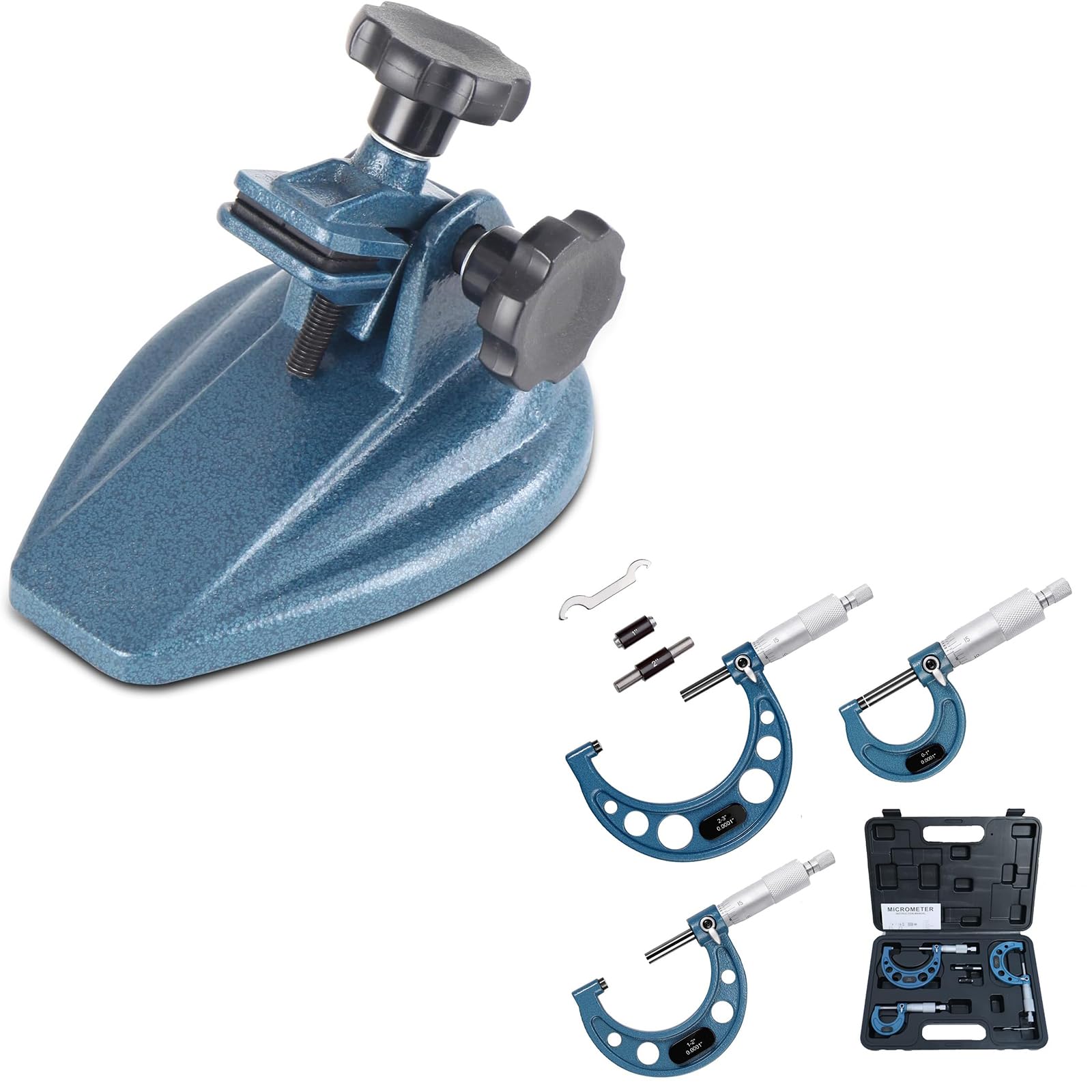 SOHNVWTGD Professional Stand for Micrometers Up to 4", Set, 0-3" Machinist Micrometer, 3 Pcs Machinist Tool Set.