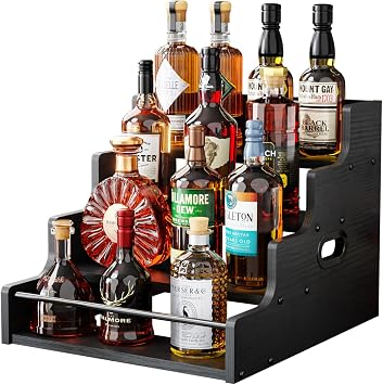 KLM Liquor Bottle Display Shelf, Coffee Syrup Rack Organizer, Black