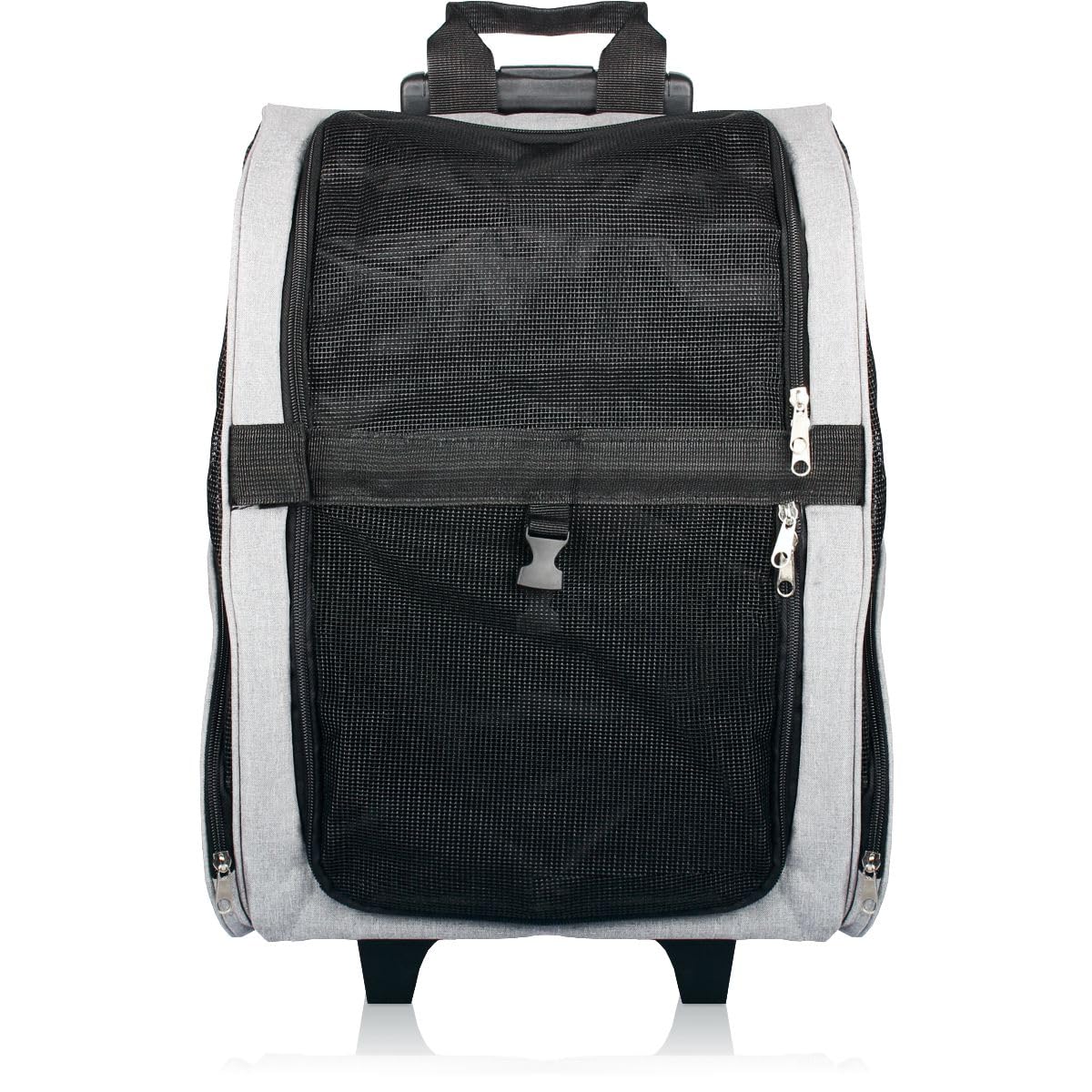 2IN1 Transporttasche mit Rollen bis 15kg Rucksack Trolley Hund Katze Hunderucksack Tasche (Melange-Grau)