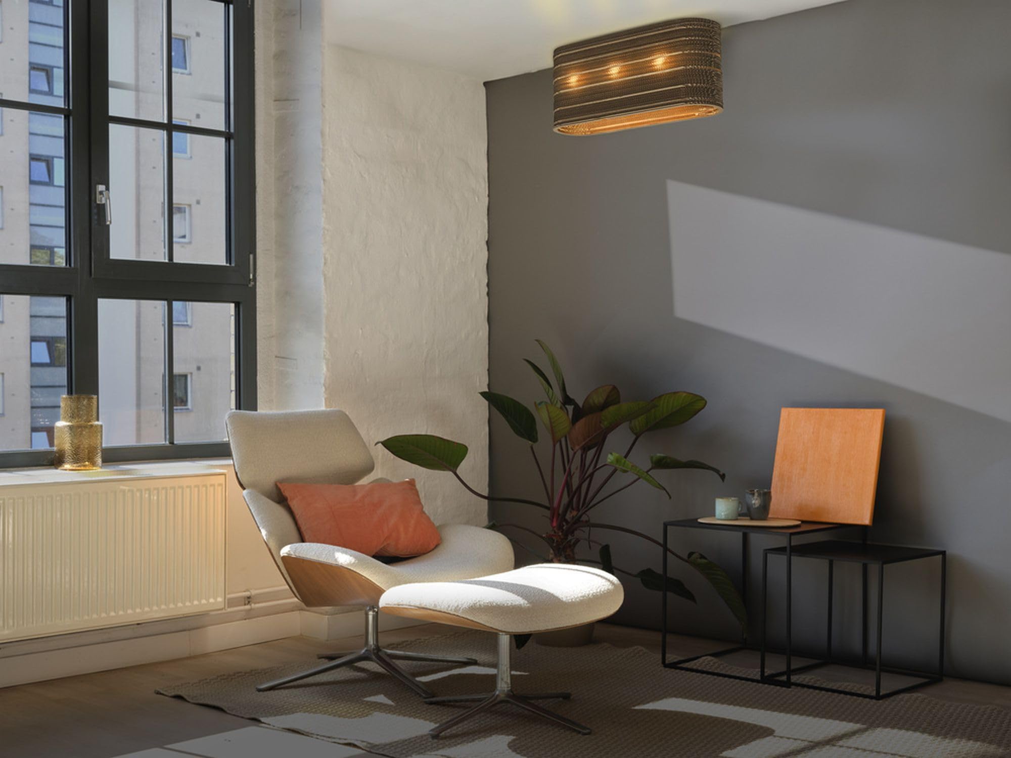 Osram Lámpara de techo de 3 focos, ovalada, color marrón, de cartón ondulado, E27, 600 mm de longitud, pantalla de material reciclado, sostenible mediante fuente de luz intercambiable, fácil montaje