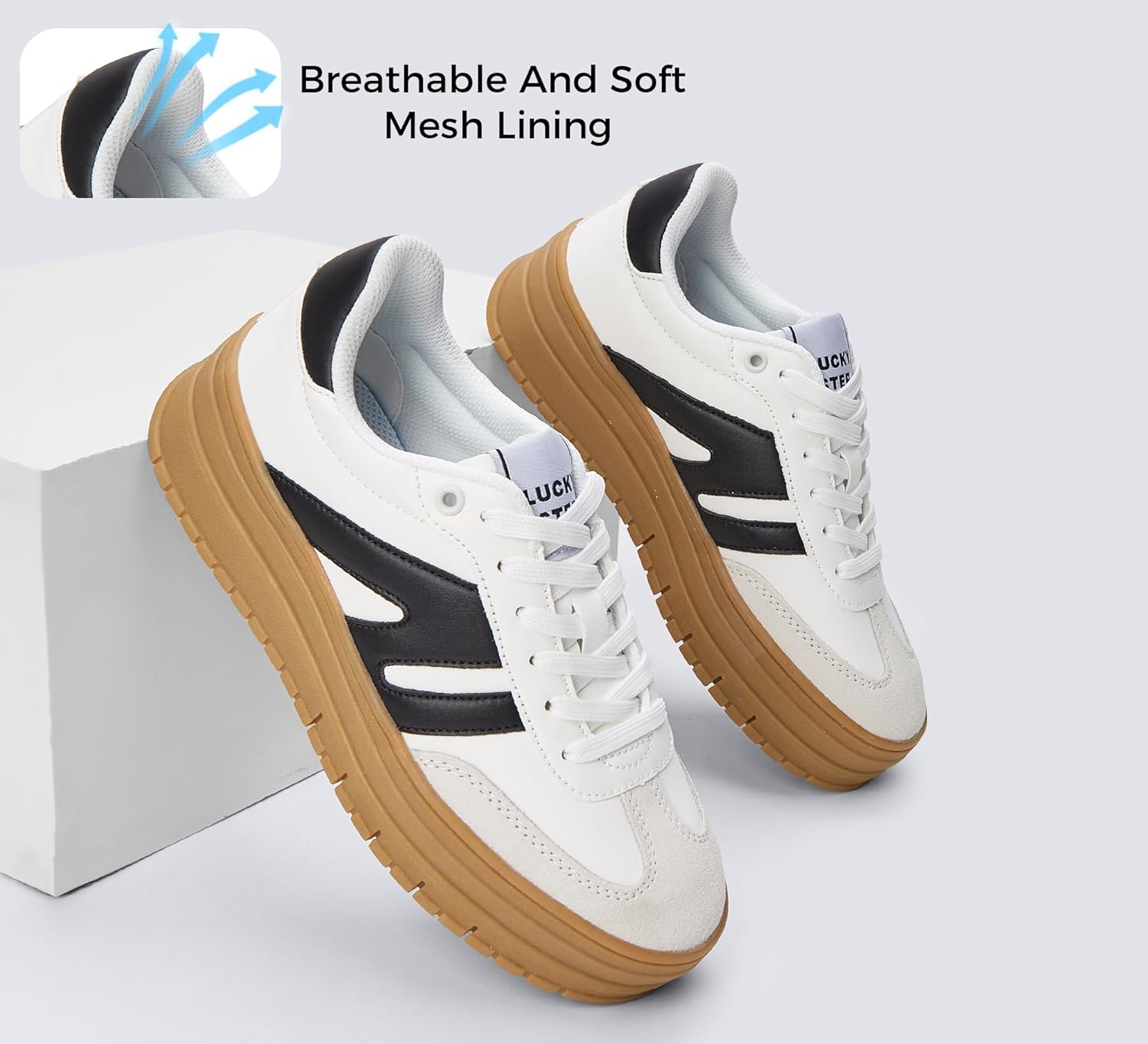 LUCKY STEP Women's Platform Gum Thick Sole Fashion Sneakers Classic Retro Rubber Low Top Casual Tennis Skate Walking Shoes - Image 3