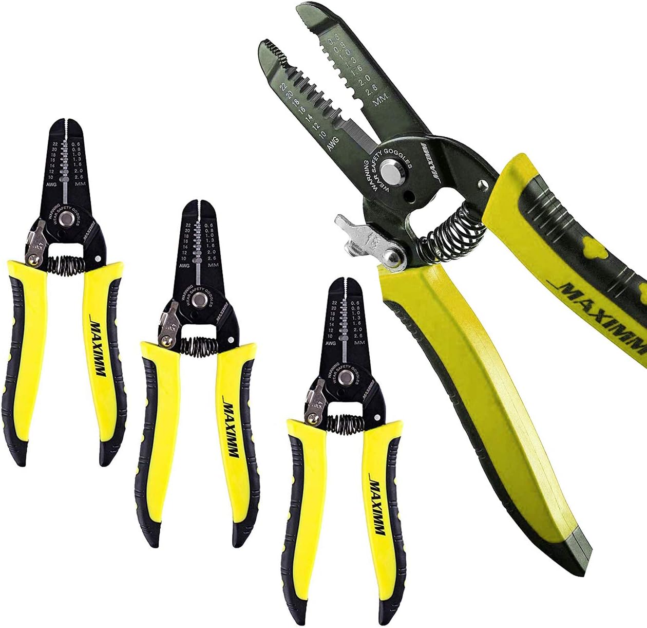 Maximm Cable Electrical Wire Cutter And Plier, 4 Pack Multi-Function Hand Tool With Precision Threading Hole, 10-22 AWG - Yellow, Blue, Red and Orange