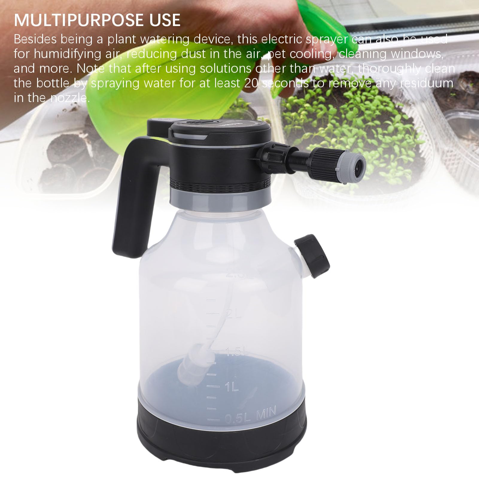 Elektrische Sprühflasche, 3 l, wiederaufladbare, batteriebetriebene Pflanzenflasche mit Verstellbarer Düse für den Innen- und Außenbereich