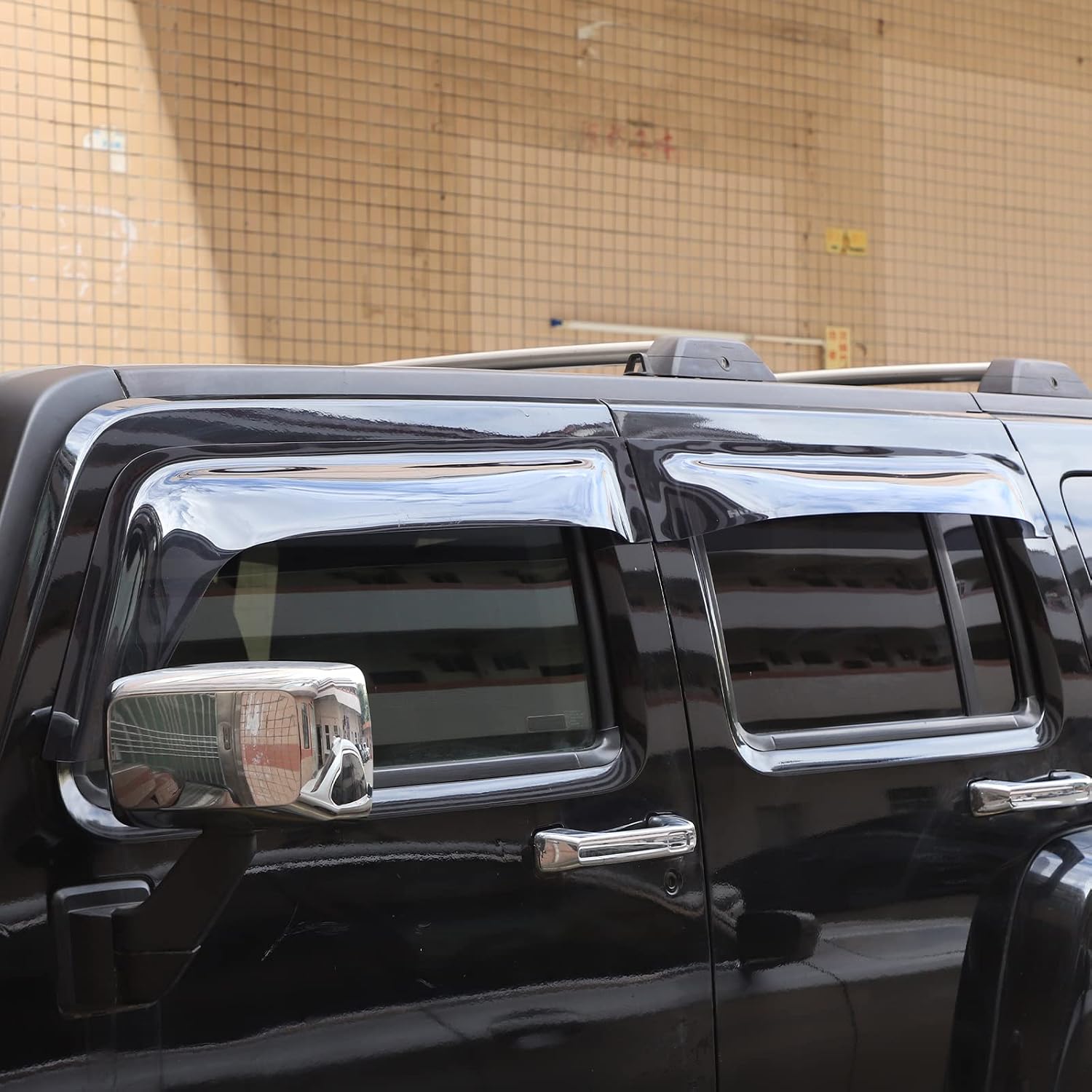 in-Channel Side Window Deflectors for Hummer H3 2005 2006 2007 2008 2009 2010 Accessories, Tape-On Smoke Side Window Deflectors, Outside Car Door Window Visor Kit, Rain Guards Mount, ABS