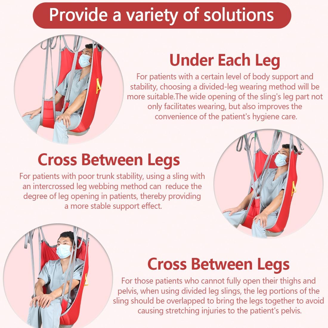Patient Lift Sling with Divided Leg and High Back (Red, L)-500lb Capacity Medical Transfer Sling for Elderly & Disabled