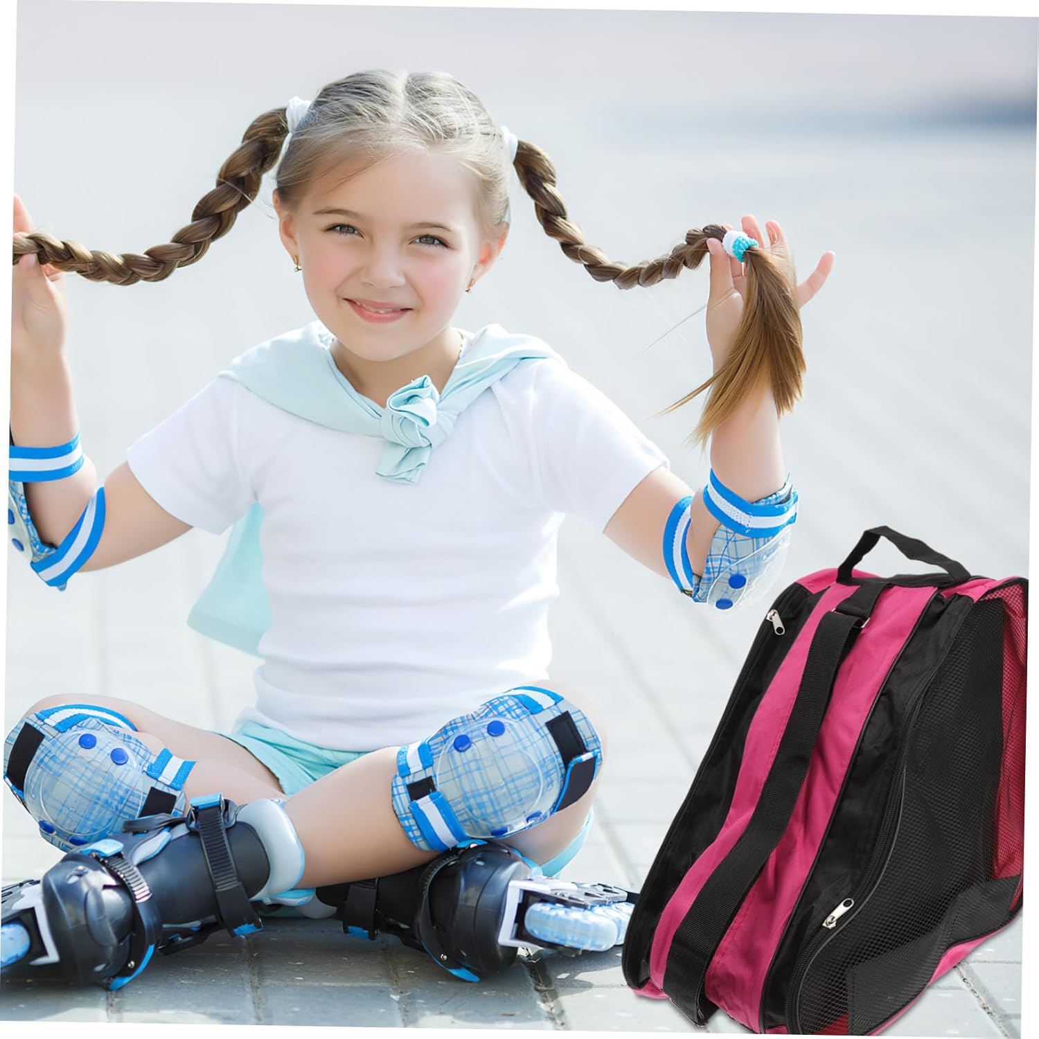 Luxshiny Thickened Outdoor Skates Bag with Comfortable Handle Protective Roller Skate Storage Compact Pink Handbag for Boys Adults