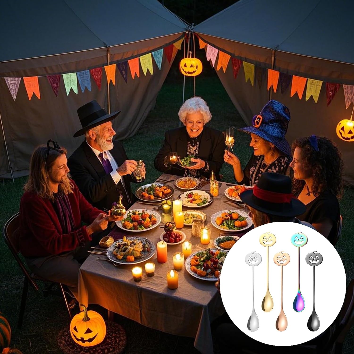 Halloween Pumpkin Spoons, Gold, 5 PCS