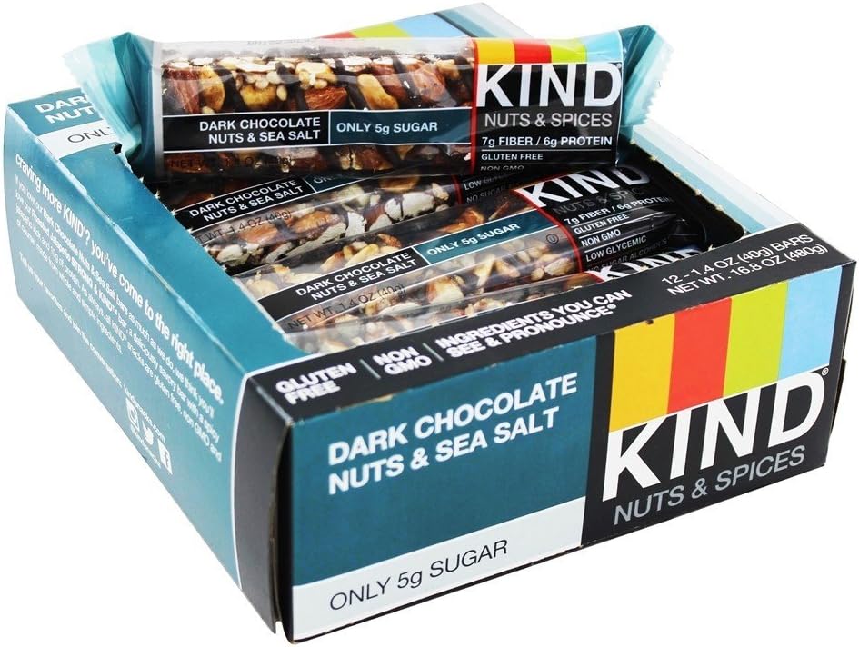 KINDBars Nuts Spices Dark Chocolate Nuts Sea Salt 12 Bars 1 4 oz 40 g Each