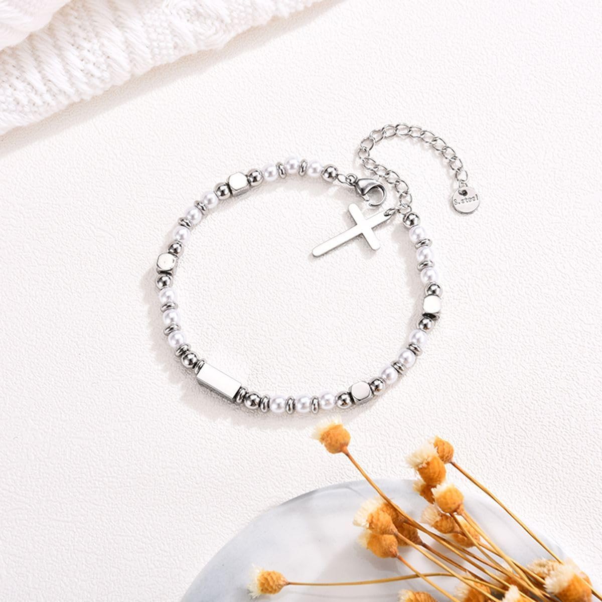 Cross Charm Bracelet for Girls, Baptism Confirmation First Communion Christian Easter Gifts for Teens Girls Goddaughter Granddaughter Niece Daughter - Image 2