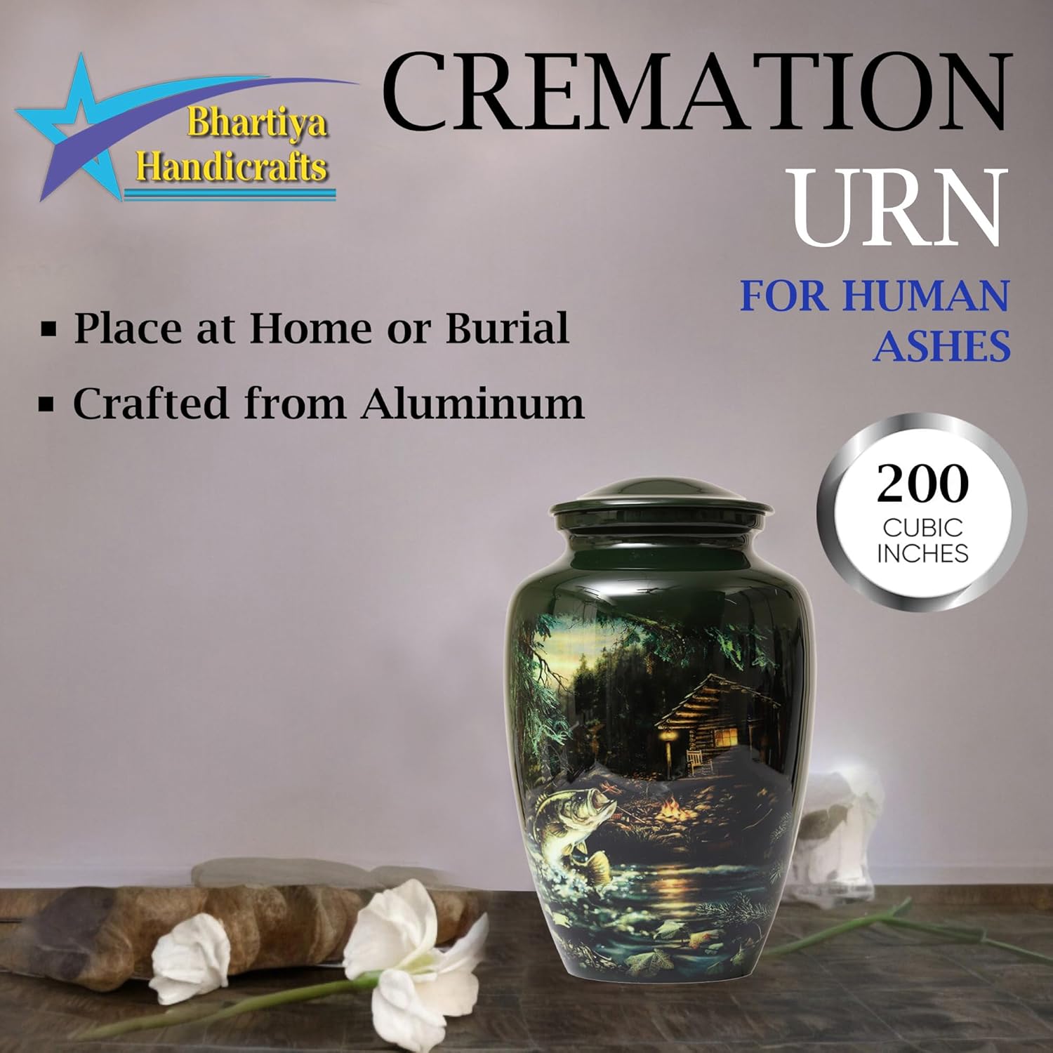 Bhartiyaa Handicraft Fishing Urn for Human Ashes Adult Male Female, Bass Fish Cremation Urns Handcrafted Adult for Men&Women Memorial Urns