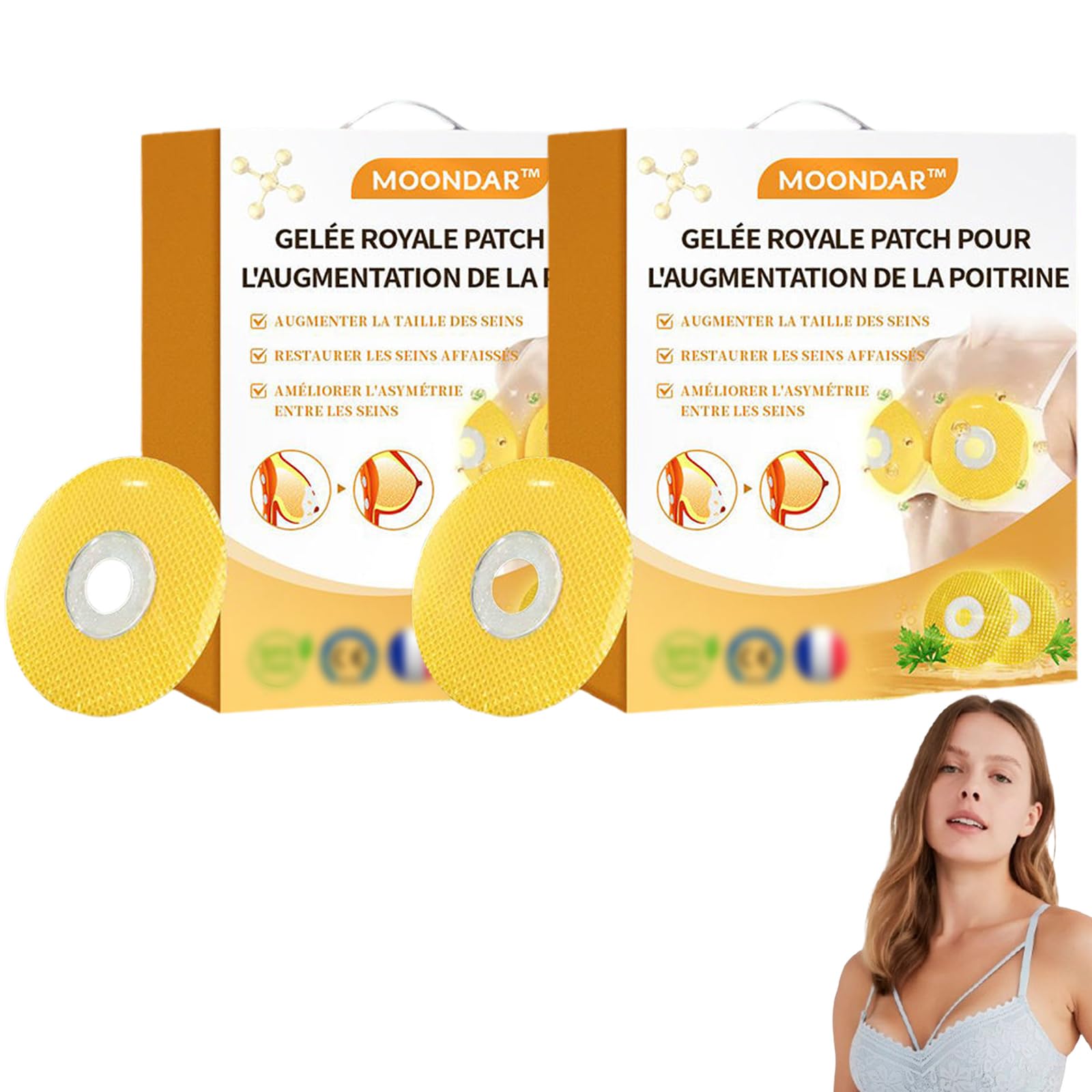 Moondar Royal Jelly Breast Enhancement Patch, Naturel Moondar Royal Jelly Breast Enhancer, Patch raffermissant nourrissant pour Les Seins naturels pour Les Femmes (2 pièces)