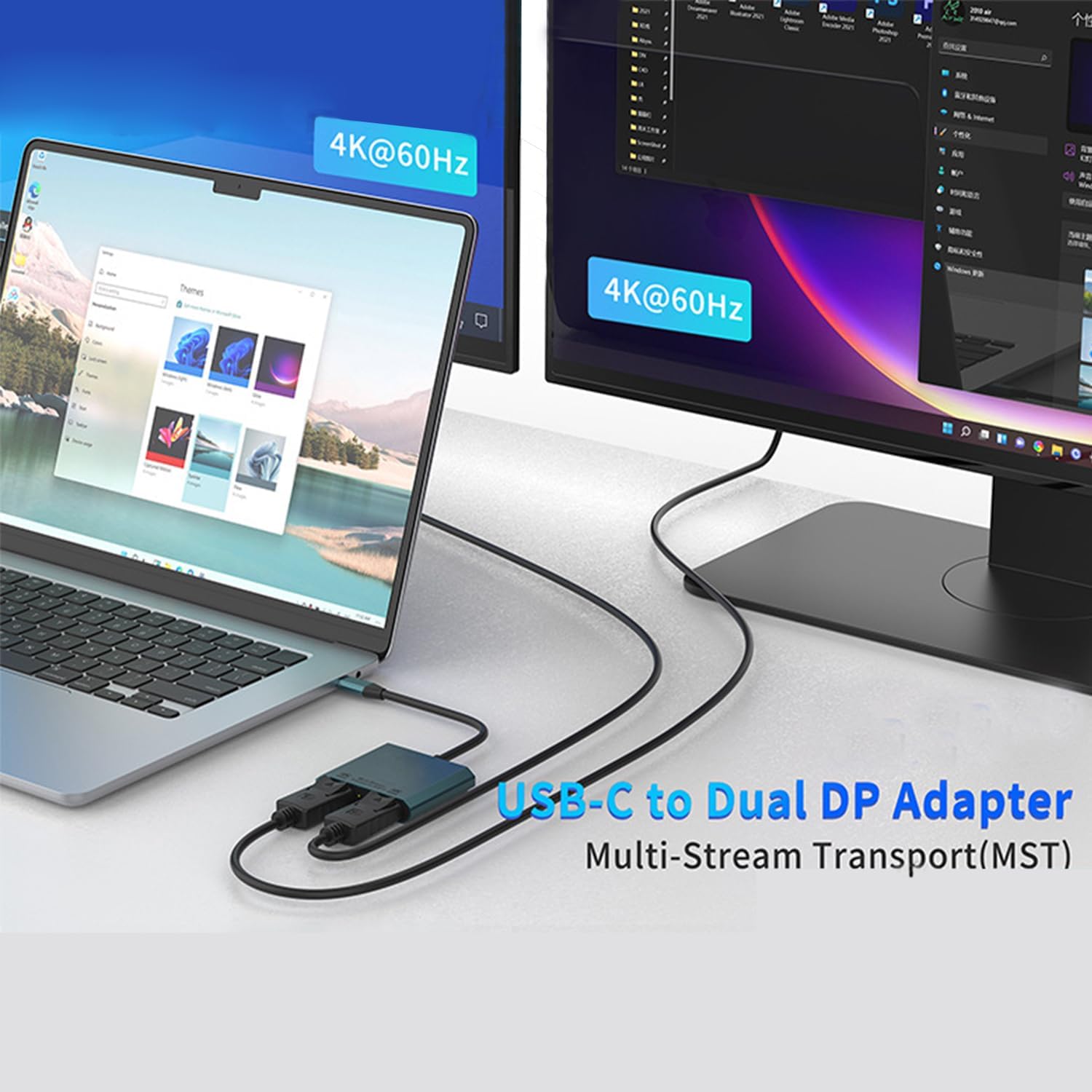 USB C to Dual DisplayPort Adapter, Dual DP Splitter for Dual Monitors 4K 60Hz, USB Type C Multi-Monitor MST Hub Compatible with MacBook Pro/Air, Pad, Surface, Dell, Galaxy, Chromebook (2 in 1)