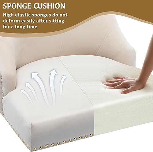 Miniatura 7 de KCC Juego de 2 sillas de comedor de terciopelo con respaldo con remaches, tira de anillo de extracción y terminación con patas doradas para cocina y