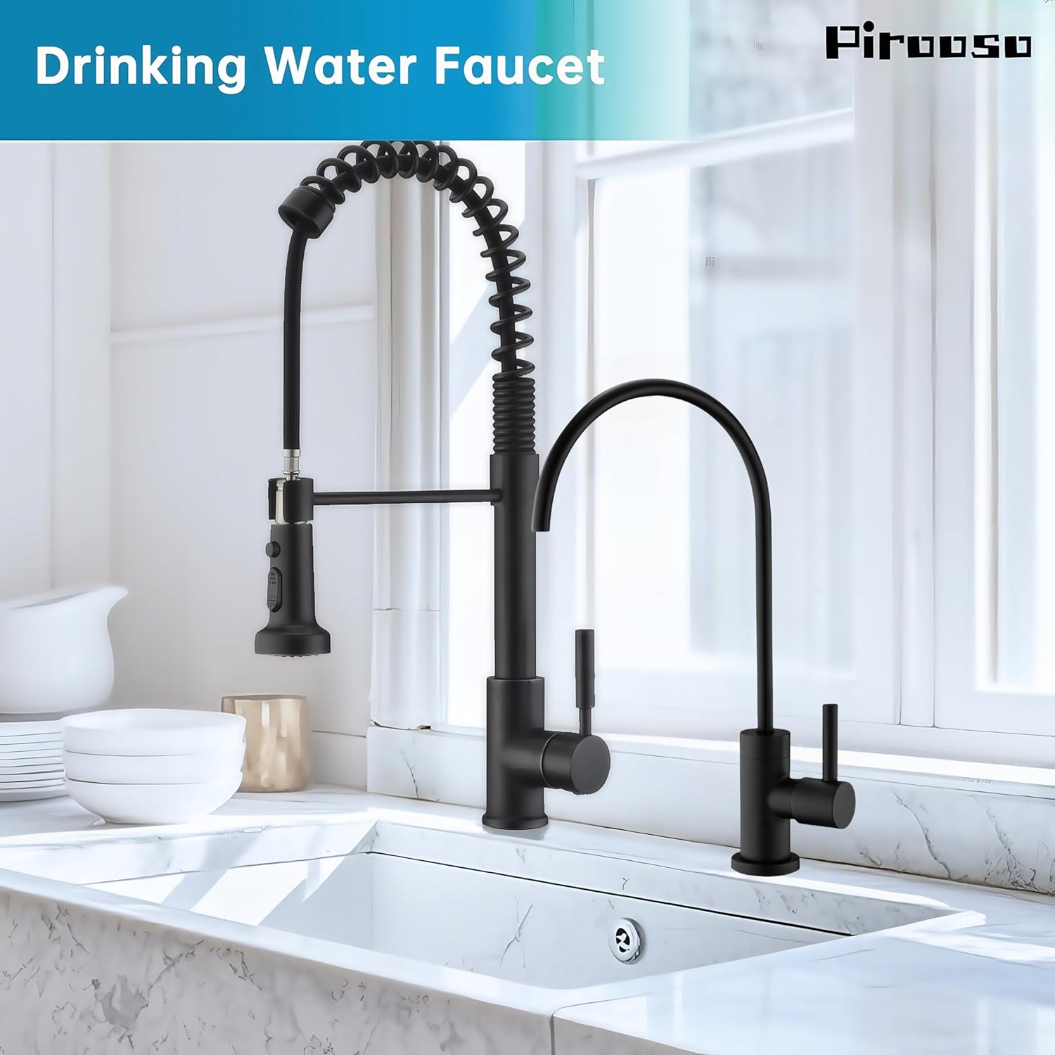 Black Water Filter Faucet - 100% Lead-Free RO Faucet, 360° Swivel Drinking Water Faucet for Kitchen Sink, Compatible with Reverse Osmosis & Under Sink Filtration Systems