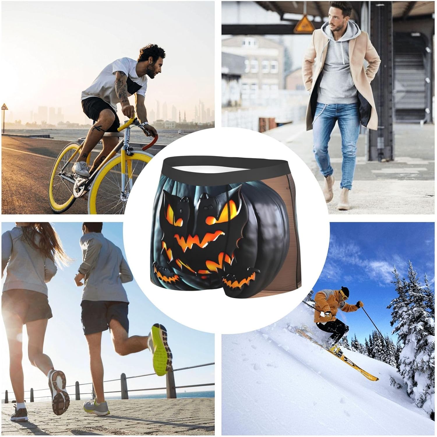 Funny Novelty Boxer Briefs Underwear for Men-Unique Humorous Design Boxer Shorts halloween Bat Pumpkin Print