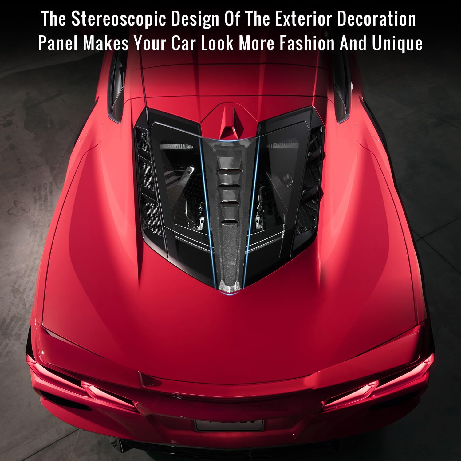 Rear Window Split Louver Panel Exterior Accessories Compatible with Corvette C8 Stingray Z51 Coupe 2020-2025,for C8 Z06 E-ray 2023-2025,Rear Engine Window Center Decor Molding Panel,Black