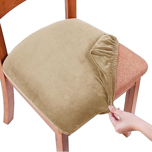 Miniatura 10 de Juego de 6 fundas de terciopelo para asiento de silla de comedor, extraíbles y lavables, fundas elásticas para asiento de silla de comedor, color