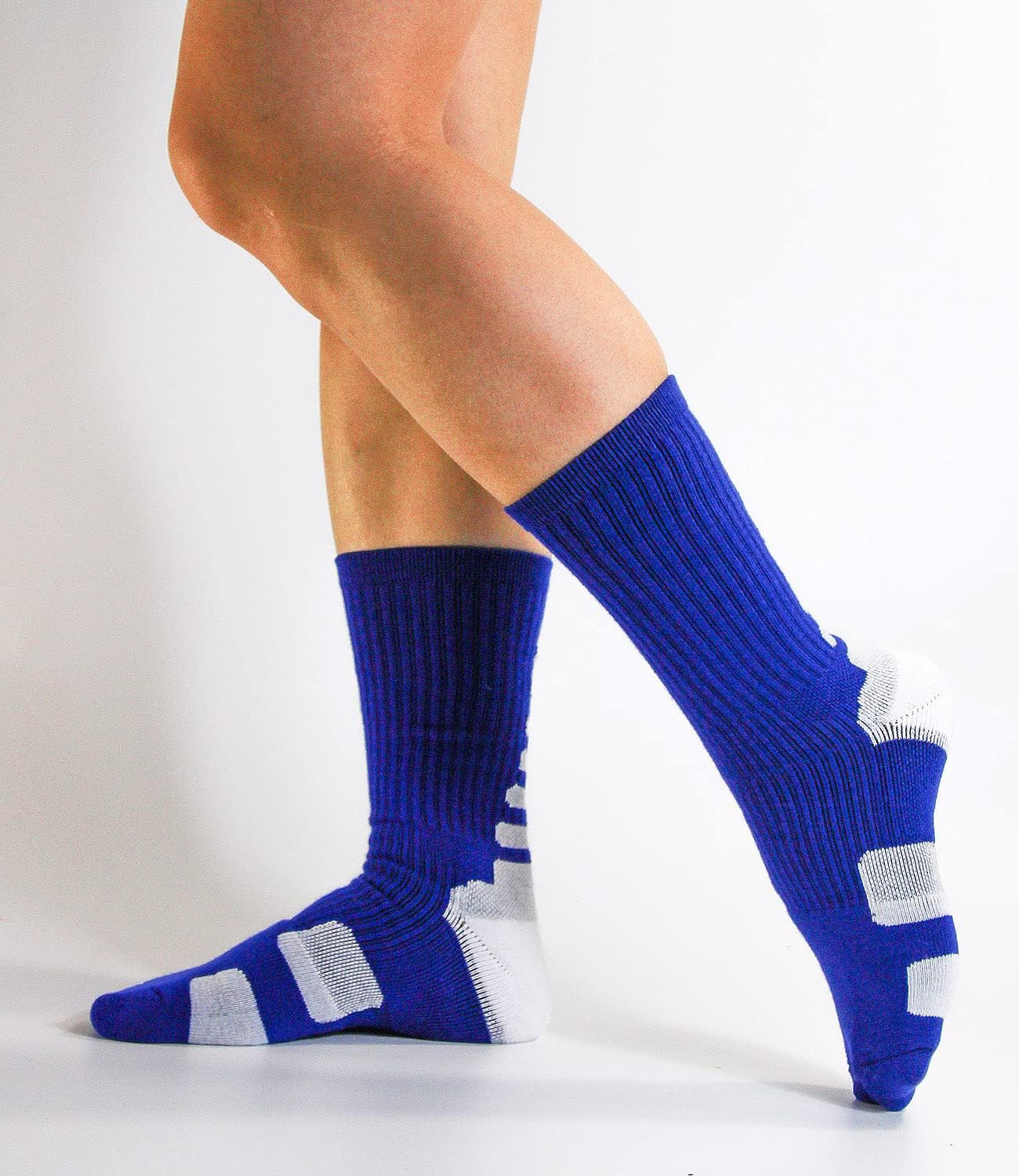 Men's Basketball Socks Cushion Athletic Crew Football Socks for Women's Youth Boys Royal Blue - Image 9
