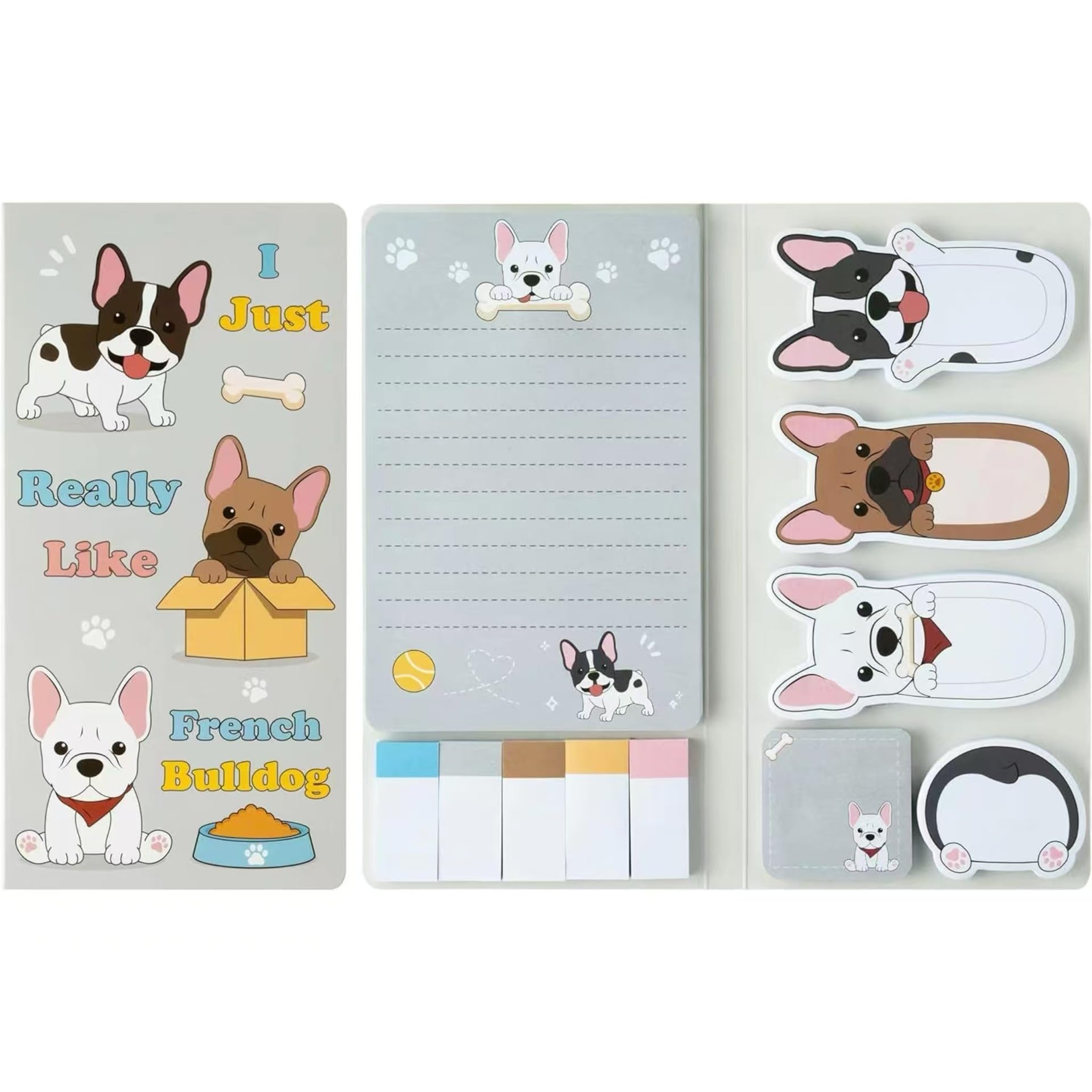 Bulldog Notes Set, 550 Sheets,Cute Cartoon Dog Post It Notes with 3 Point Pens, Self-Adhesive Writing Memo Pages Back to School Office Supplies