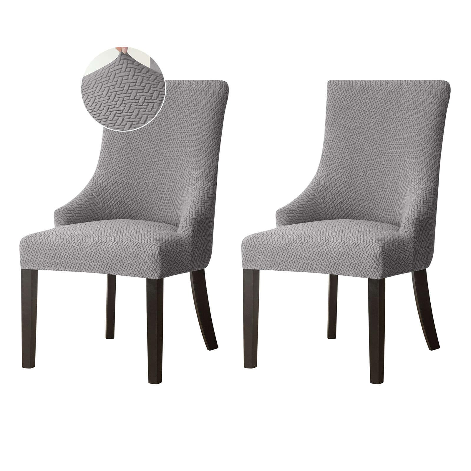 Jhld Grey A Stretch Wingback Side Chair Slipcover, Jacquard Armless Wingback Chair Cover Removable Washable Soft Spandex Sloping Armchair Covers With Elastic Bottom For Dining Room-2 Piece