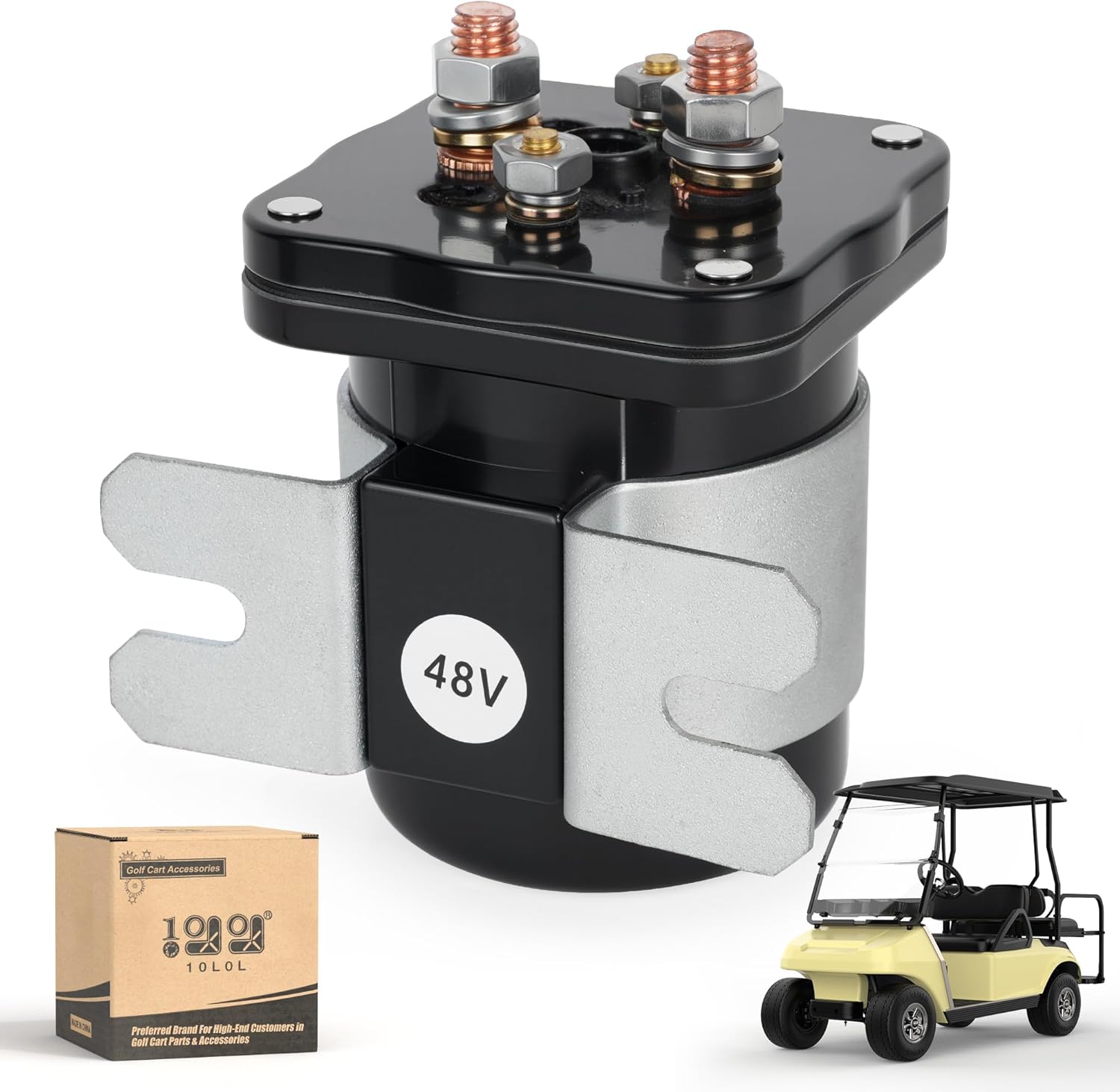 10L0L Heavy Duty 48V 4-Terminal Solenoid for Club Car, EZGO, Yamaha Golf Carts - Compatible with Club Car 101883601, EZGO 73231G01, Yamaha JR1-H1950-00 - 586 Series
