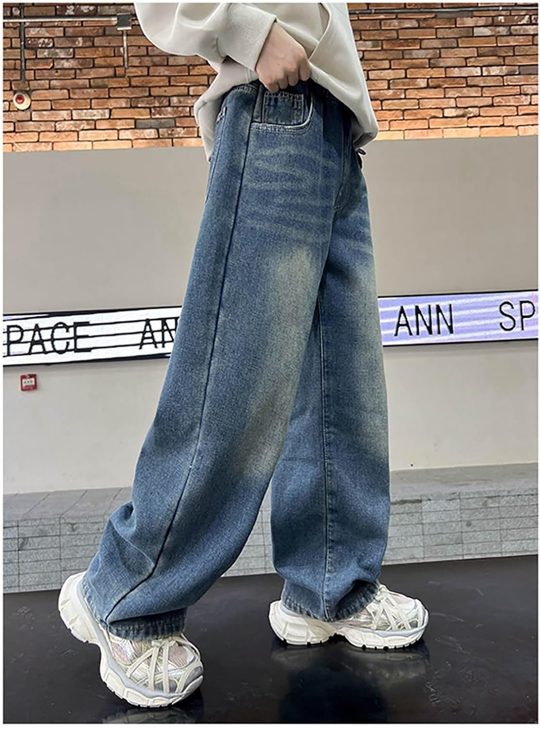 Boys Jeans Stretch Fit Elastic Waist Pull On Relaxed Children's Jogger Active Athletic Youth Outdoor Soft Teenage Trousers