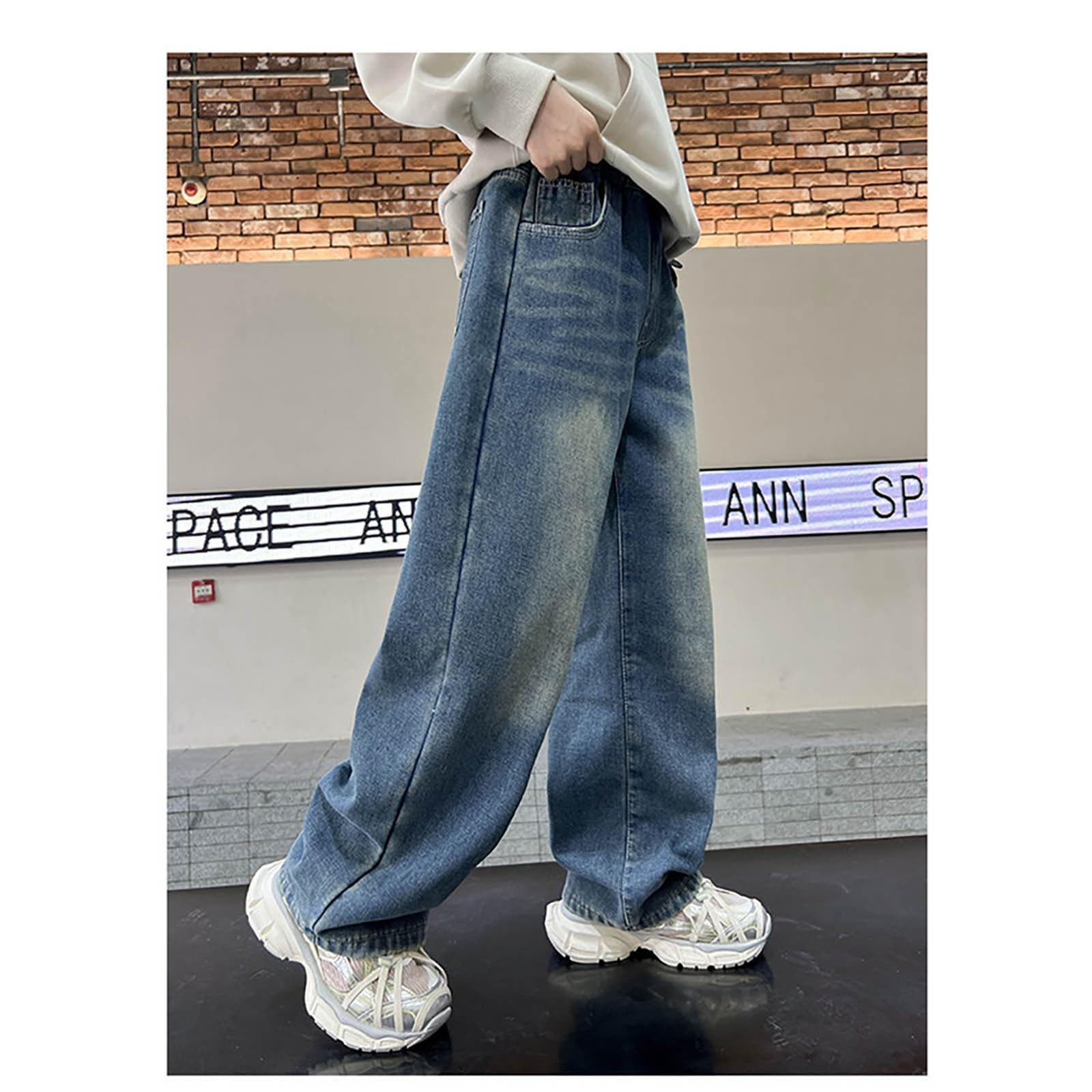 Genérico Vaqueros Niño 4-12 Años Baggy Polar Pantalon Vaquero Adolescentes Chico Elasticos Rectos Moda Y2K Streetwear Jeans Pantalones Vaqueros Cargo Denim Loose Grueso Invierno 2026