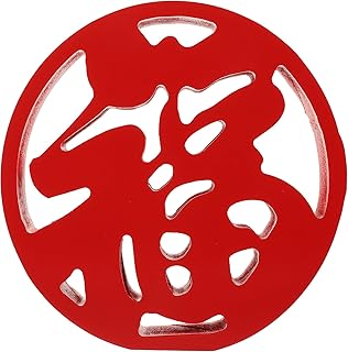 ARTIBETTER Chinese Red Fu Character Wooden Ornament Desk Statues Crafts Sculpture Chinese Happiness Decoration Table Centerpiece for New Year Party Supplies