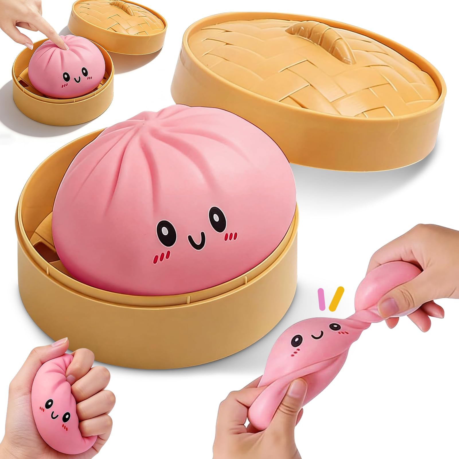 Dumpling Squishy Toys,Mystery Squishy Dumpling Toy, Dumplings Fidget Sensory Toys Anxiety Relief, Cute Squishies Dumplings Stress Balls for Adults Kids (pink1)