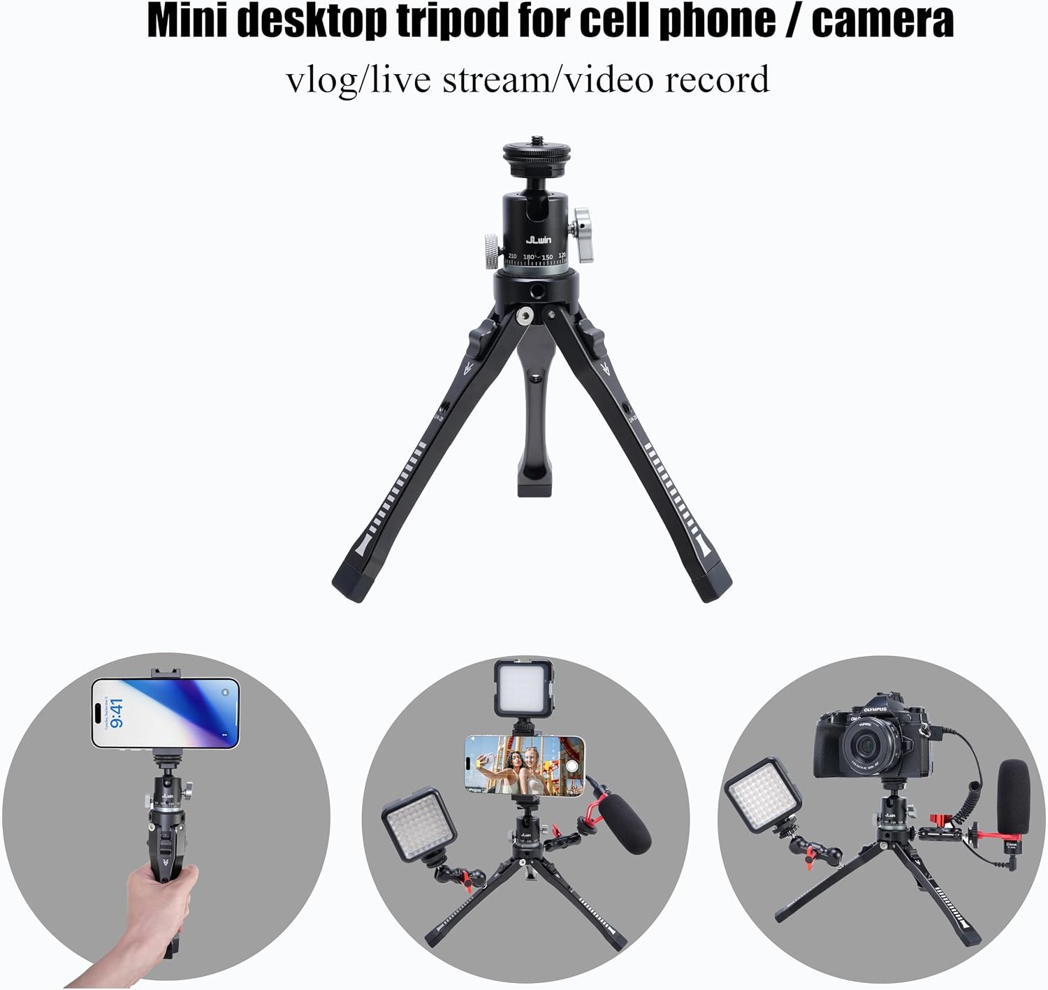 Fotga Aluminum Desktop Tripod for DSLR Camera Cell Phone Action Camera Video Recording Vlogging Live Stream Selfie Webcam 360 Rotating Ball Head 90° Tilt Ball Head,1/4"-20 Cold Shoe Mounts