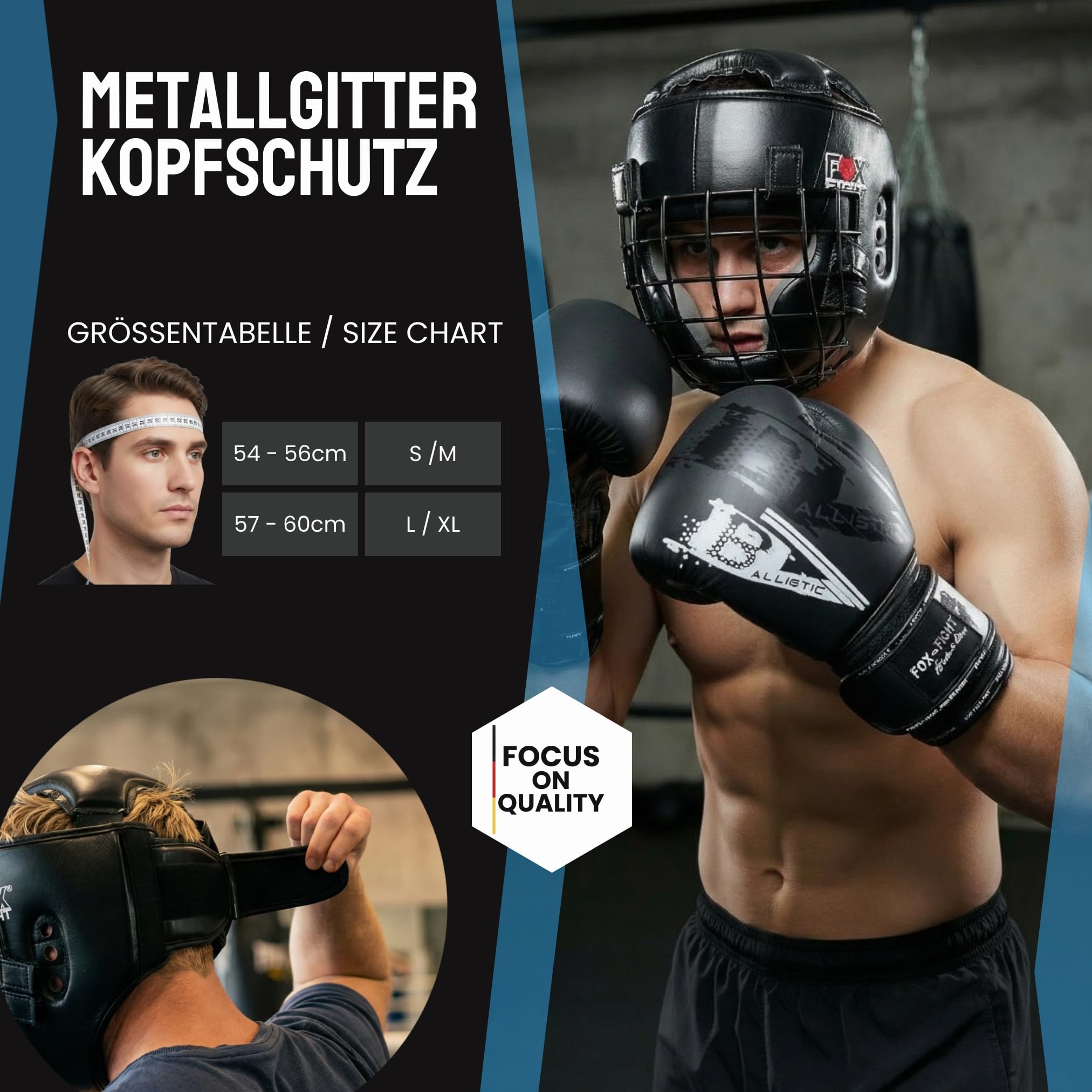 FOX-FIGHT Casque de boxe en cuir véritable avec grille en métal - Pour arts martiaux, MMA, boxe, kickboxing et sparring