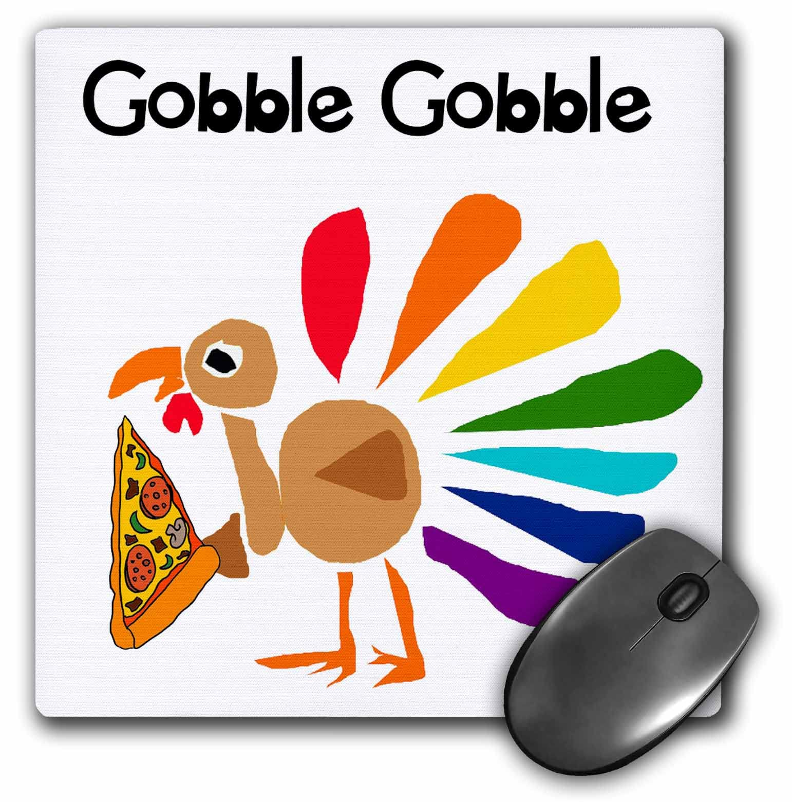 3dRoseCute Funny Colorful Turkey Eating Pizza says Gobble Gobble - Mouse Pads (mp_353650_1)