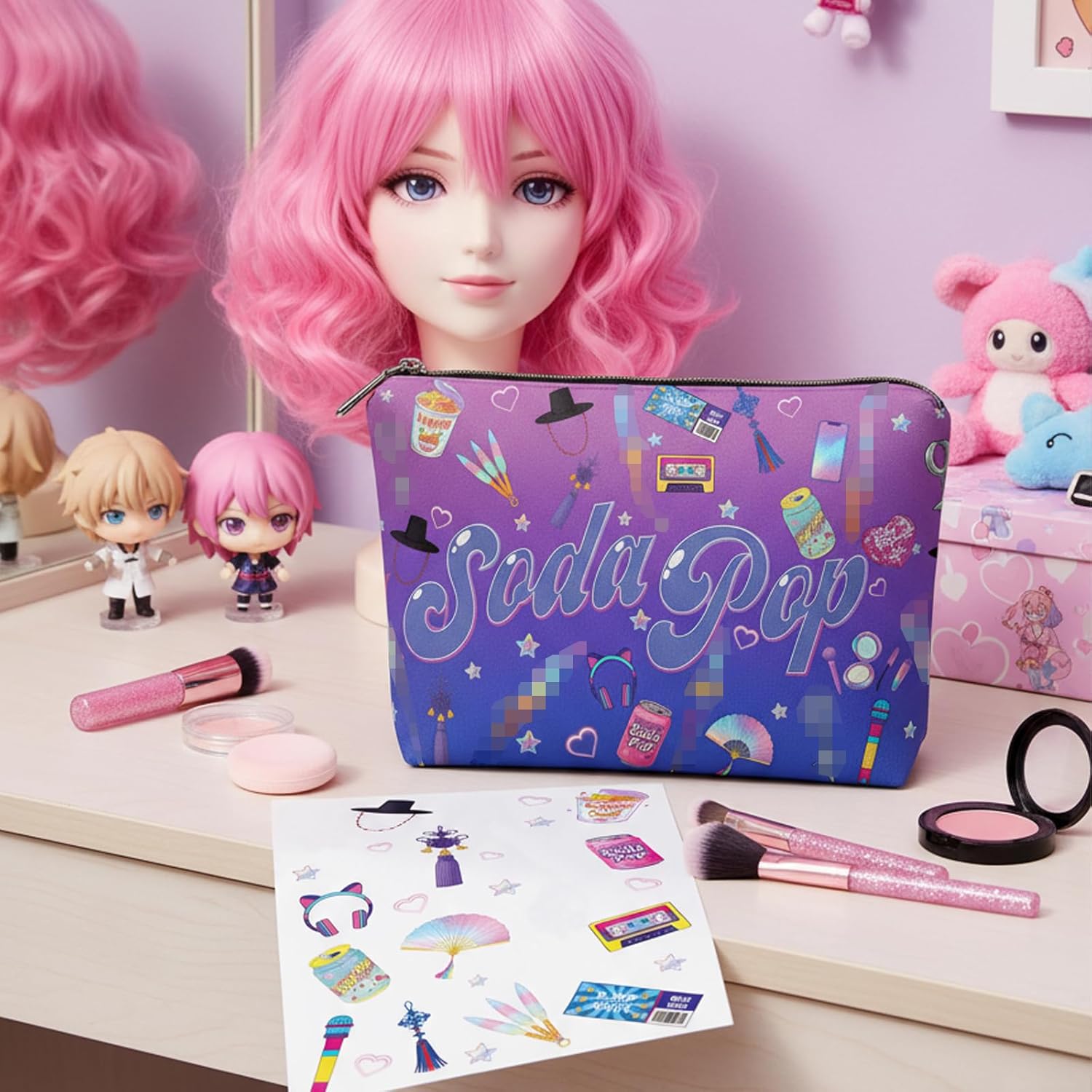 Cosmetic Bag with Matching Temporary Tattoo Sheet – Cute Makeup Pouch for Travel, Gifts & Collectors – Purple Gradient Aesthetic - Image 6