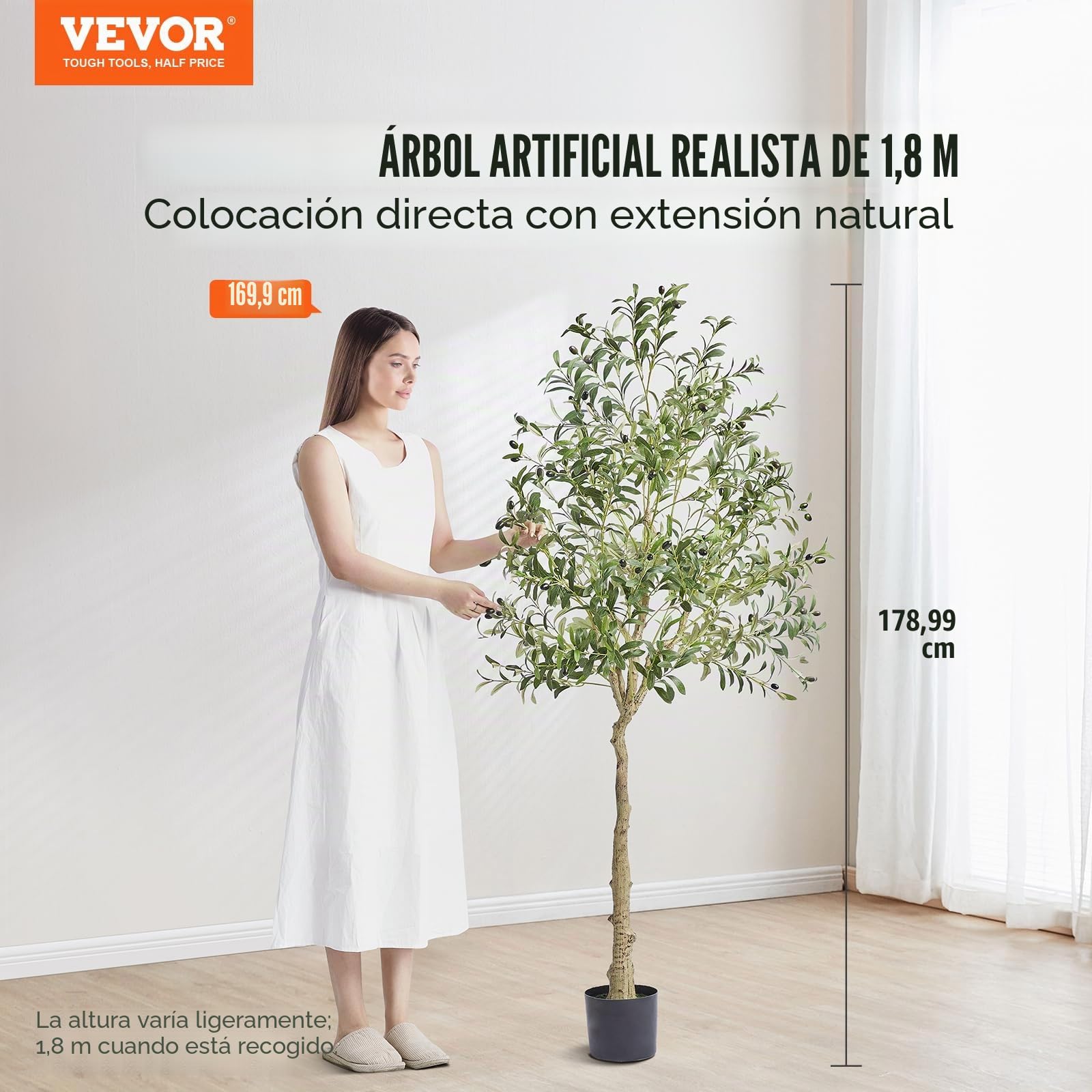 VEVOR Árbol Artificial de Olivo 810 x 1790 mm Planta Artificial de PE para Decoración Maceta de Árbol Verde 170 x 145 mm Planta Falsa para Hogar, Oficina, Hotel, Centro Comercial, Interior y Exterior