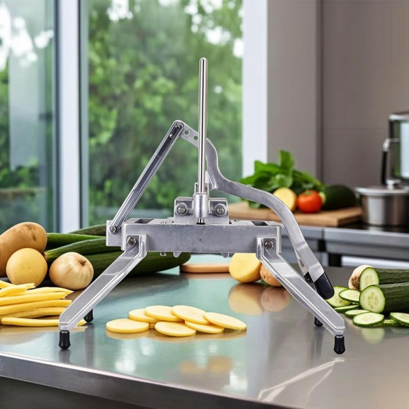 Affettatrice Professionale Tagliaverdure Tritatutto Affettaverdure Tagliafrutta in Lega Robusta con Gambe Angolate E Base Antiscivolo Manutenzione, 1/4 6mm/12mm