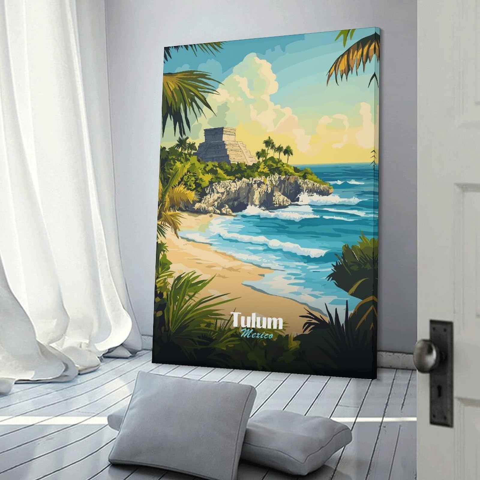 Junmoney Frame-Style-12 Tulum Mexico Travel Canvas Wall Decor, 20X30inch(50X75cm), For New Homes, Bedrooms Or Workspaces, Gift Idea For Housewarming And Birthdays