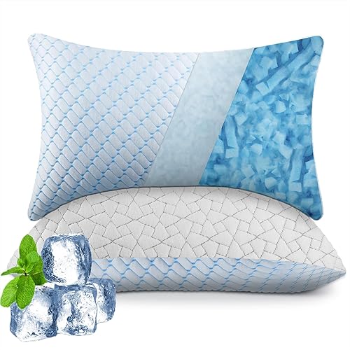 WOLKI Juego de 2 almohadas de espuma viscoelástica de tamaño King, almohadas refrescantes de espuma viscoelástica triturada, paquete de 2, almohadas