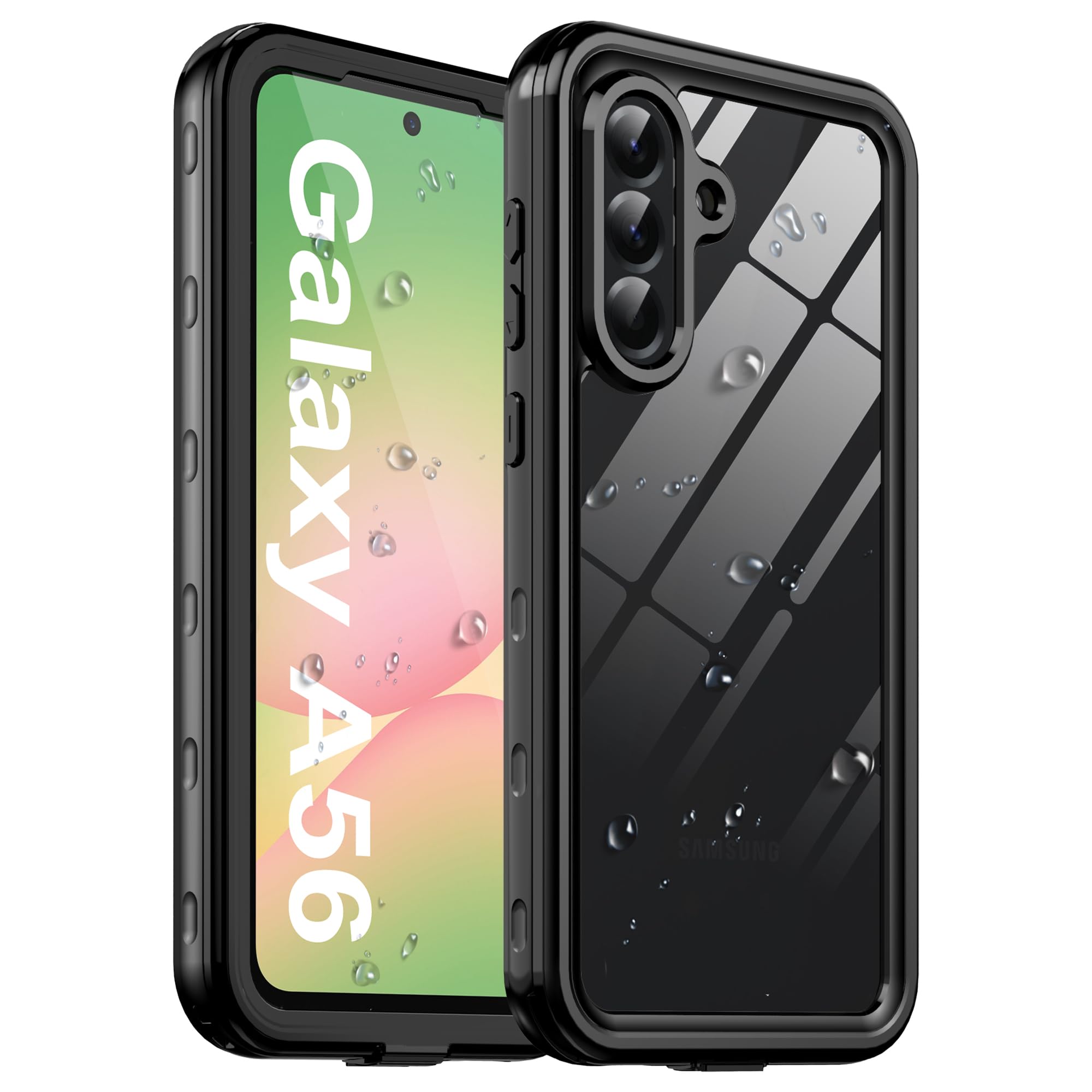 für Samsung Galaxy A56 5G wasserdichte Hülle mit integriertem Kamera- und Displayschutz, [IP68 wasserdicht] [Militärischer Fallschutz], 360° Vollschutz-Unterwasserhülle für A56 (Schwarz)