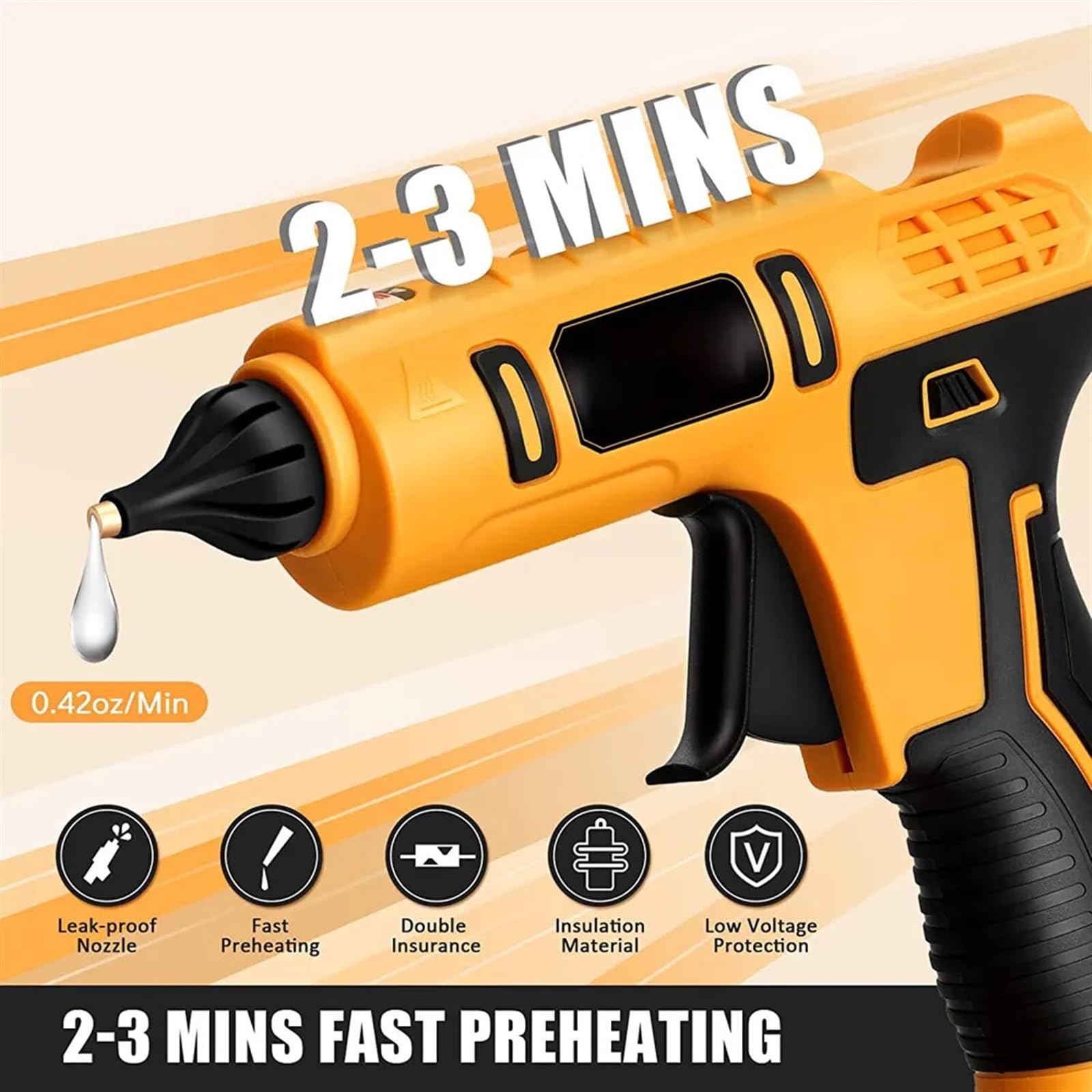 Pistola de pegamento caliente eléctrica Pistola de calor inalámbrica Batería Pistola de silicona caliente Herramienta manual de bricolaje Compatible con De-walt Con 12 adhesivos termofusibles Sin bate