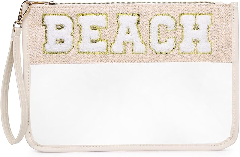 Pinkmik Nécessaire transparente com zíper e letras de chenille Beach, 1 unidade