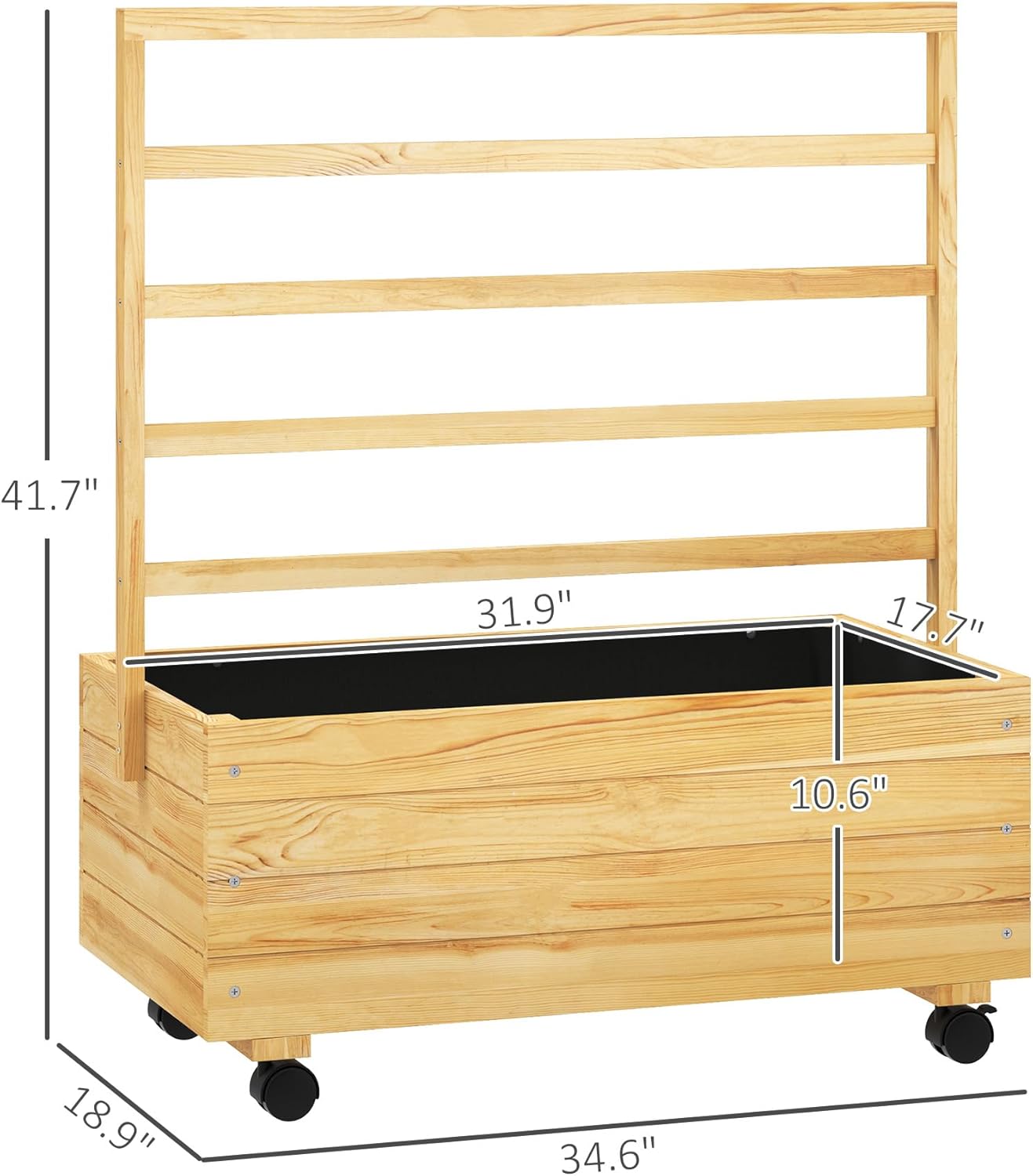 Outsunny Raised Garden Bed with Trellis and Wheels, Outdoor Wooden Elevated Planter Box, Freestanding Raised Flower Bed for Climbing Plants, Flowers, Herbs and Vegetables, Natural